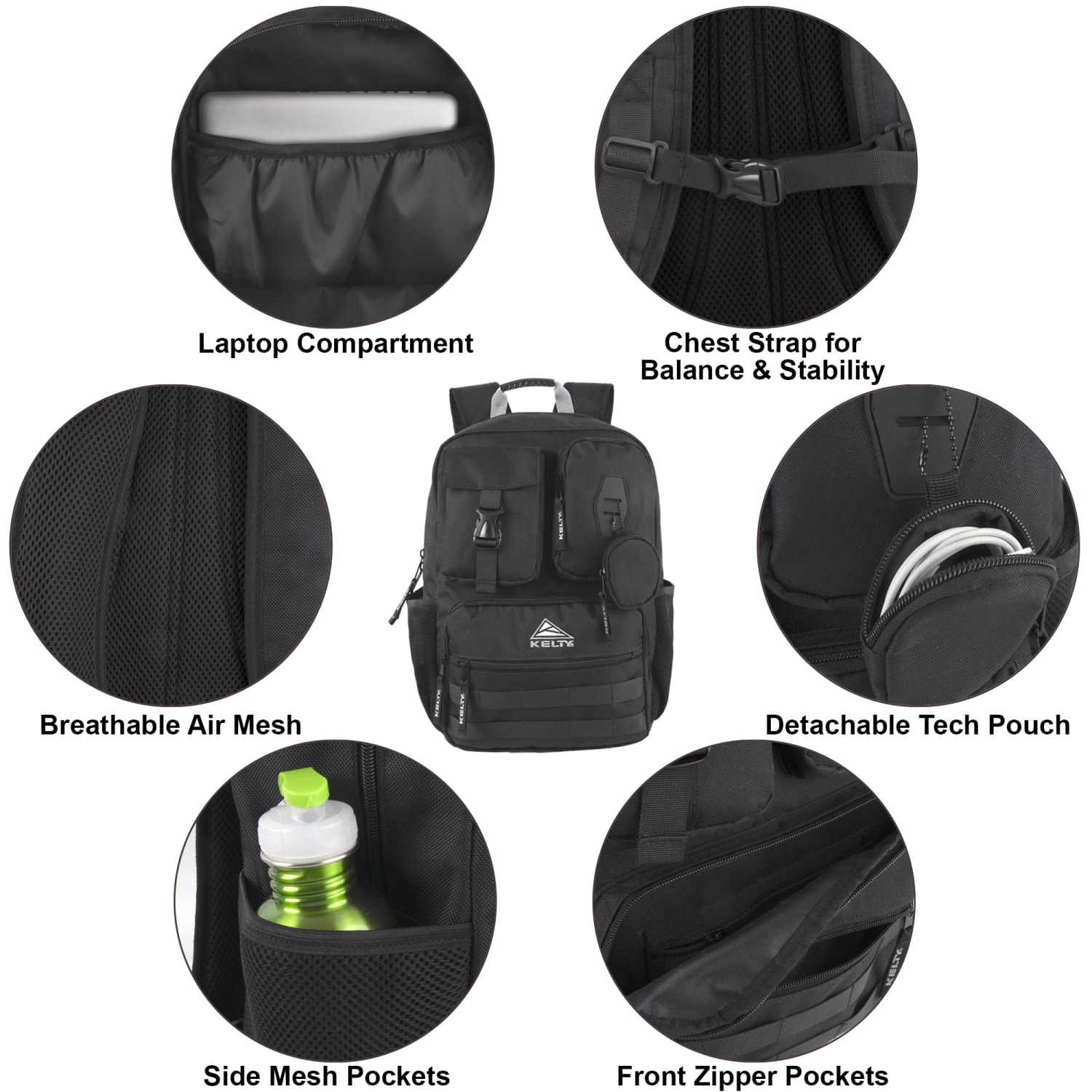 Kelty 4370 Multi-Pocket Backpack With 17in Laptop Sleeve, Black, Total Qty 1 - Image 3