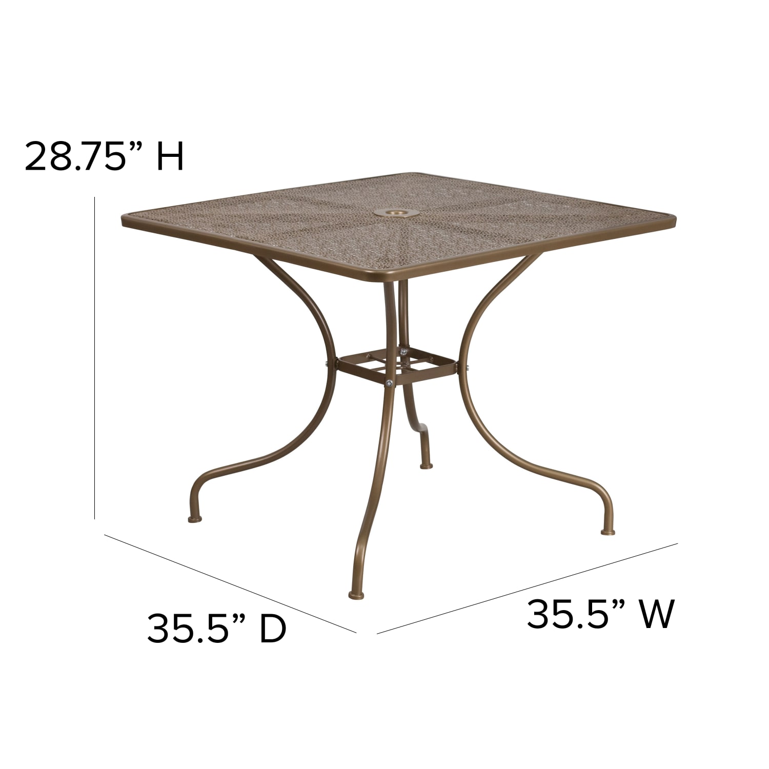 Flash Furniture Oia Commercial Grade 35-1/2in Square Indoor-Outdoor Steel Patio Table With Umbrella Hole, 28-3/4inH x 35-1/2inW x 35-1/2inD, Gold - Image 6