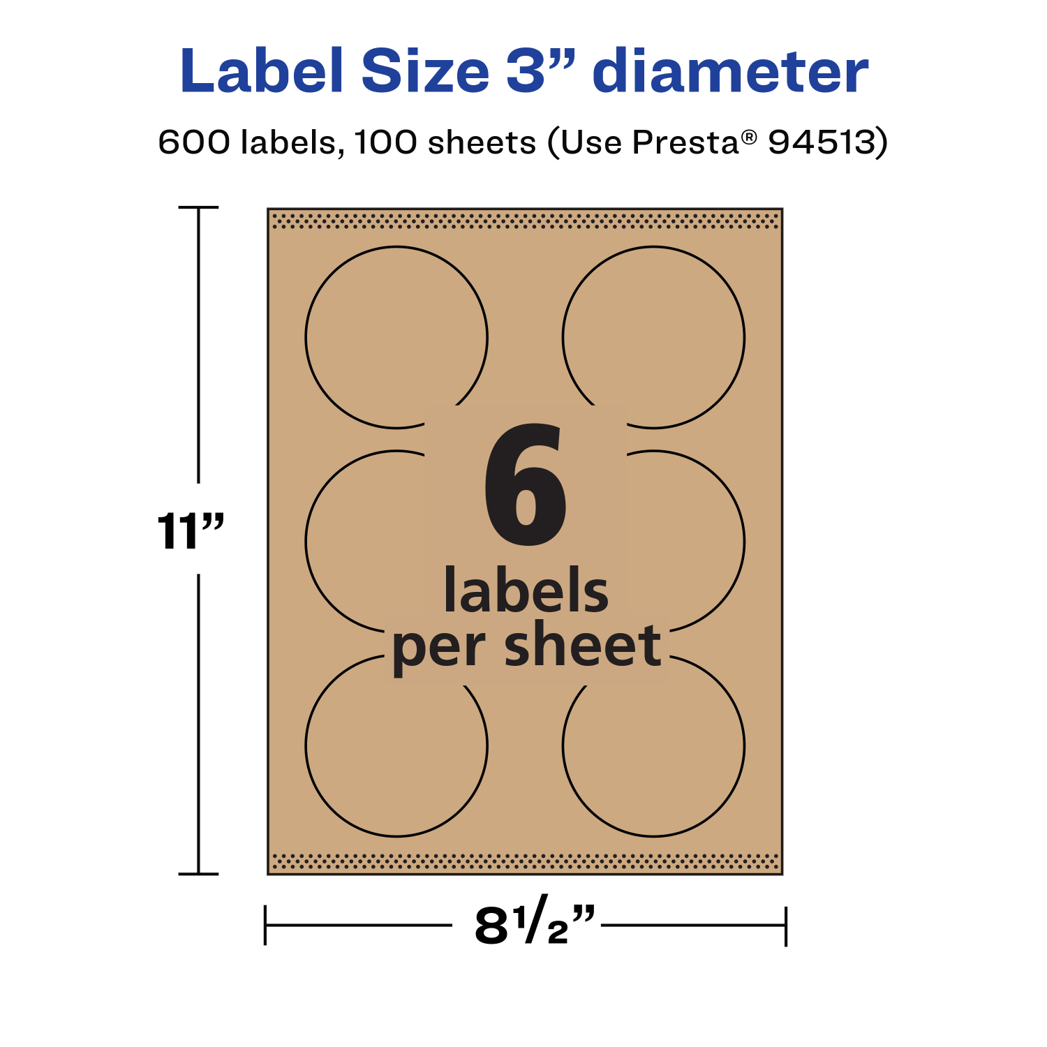 Avery Kraft Permanent Labels With Sure Feed, 94513-KMP100, Round, 3in Diameter, Brown, Pack Of 600 - Image 6