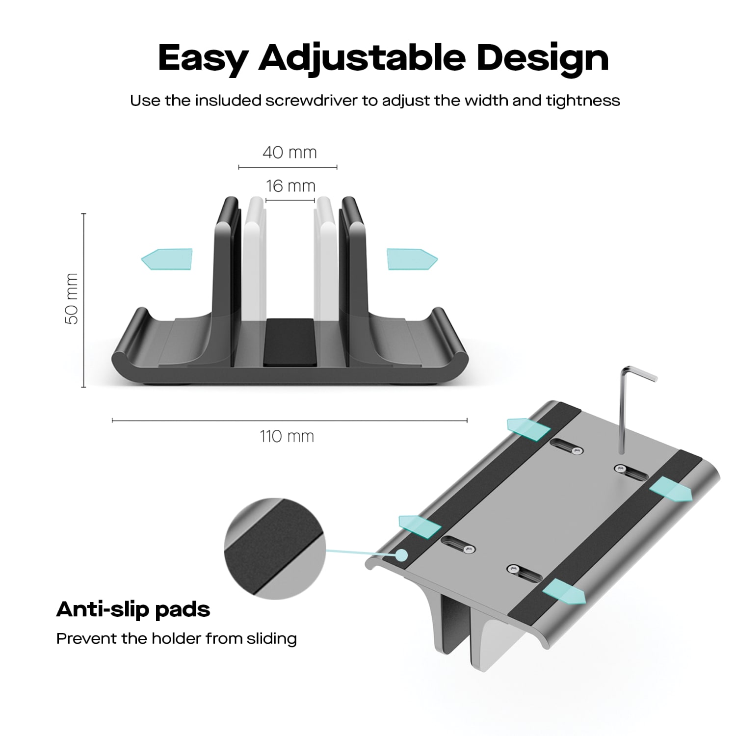 Mobile Pixels Vertical Laptop Stand, 6-3/4inH x 4-1/2inW x 2-1/2inD, Black - Image 4