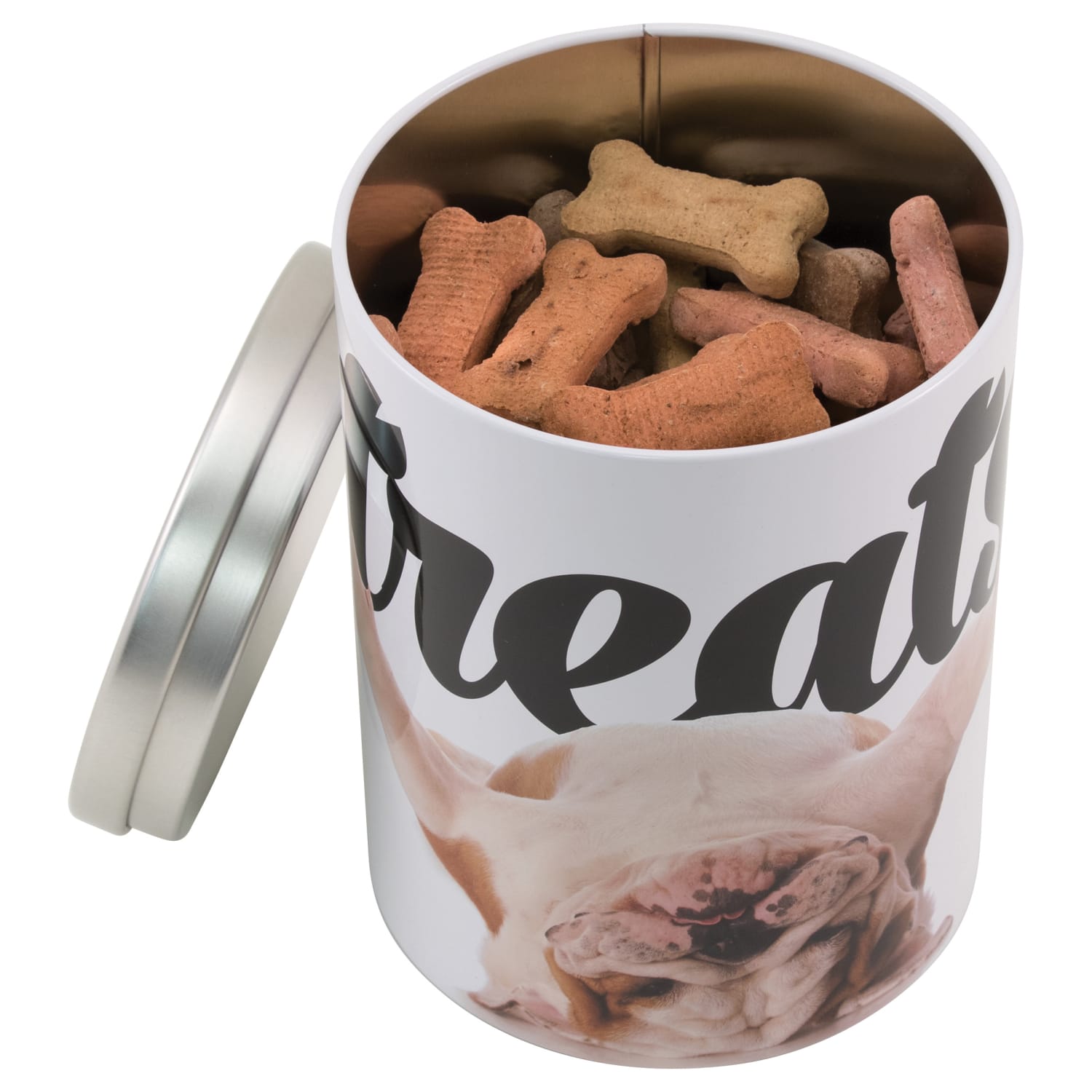 Paw Prints Tin Pet Treat Container, Large, Bulldog Design - Image 3