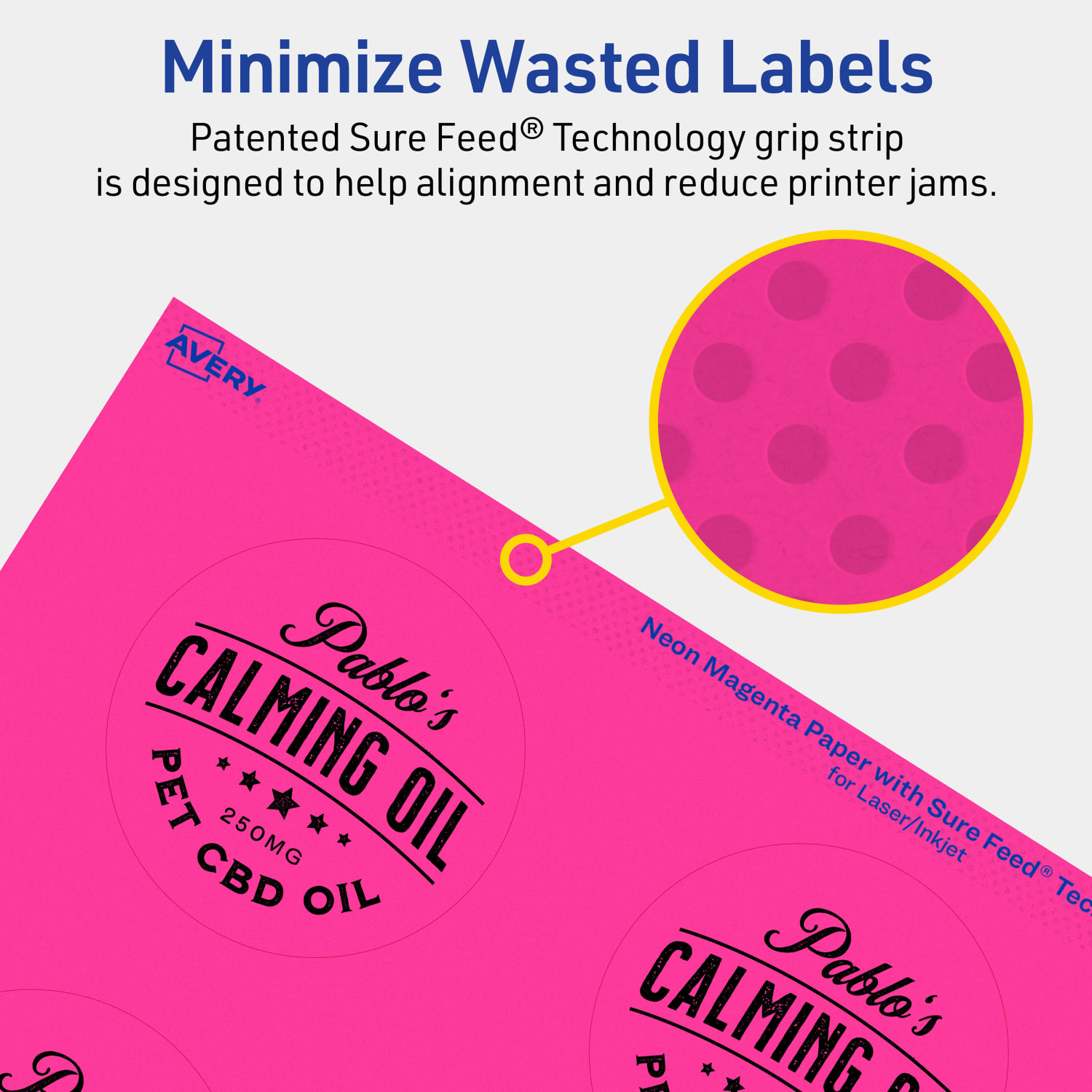 Avery Print-To-The-Edge Labels With Sure Feed Technology, 94512-NMP80, Round, 2-3/4in, Matte Neon Magenta, Pack of 480 - Image 5