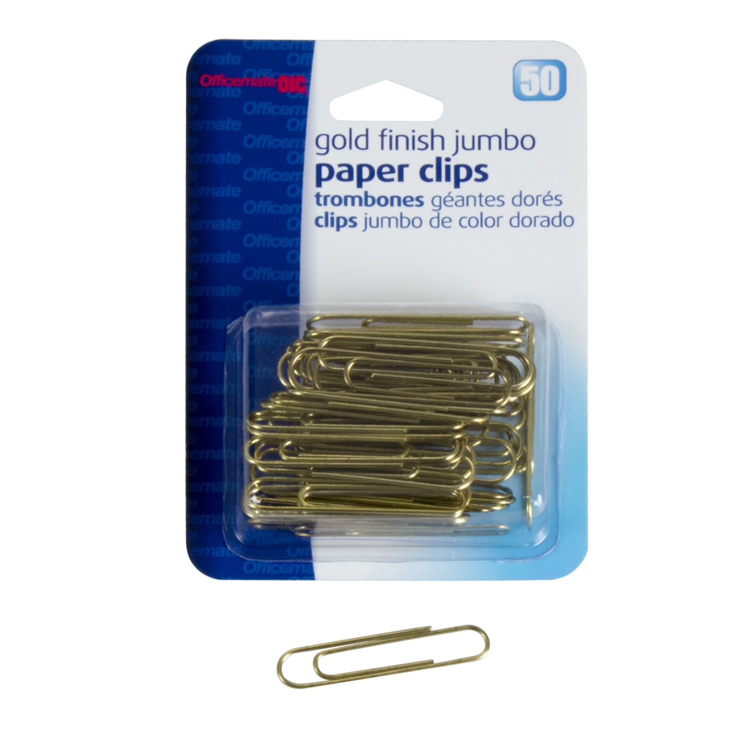 OIC Paper Clips, Box Of 50, Jumbo, Gold - Image 3
