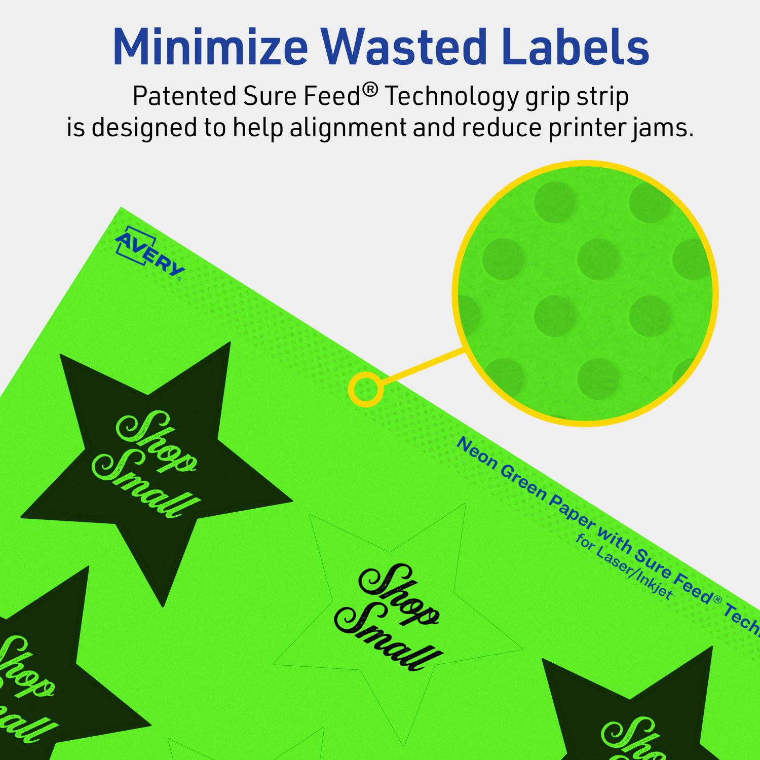 Avery Print-To-The-Edge Labels With Sure Feed Technology, 94611-NGP80, Star, 2-1/4in x 2-3/8in, Matte Neon Green, Pack of 960 - Image 5
