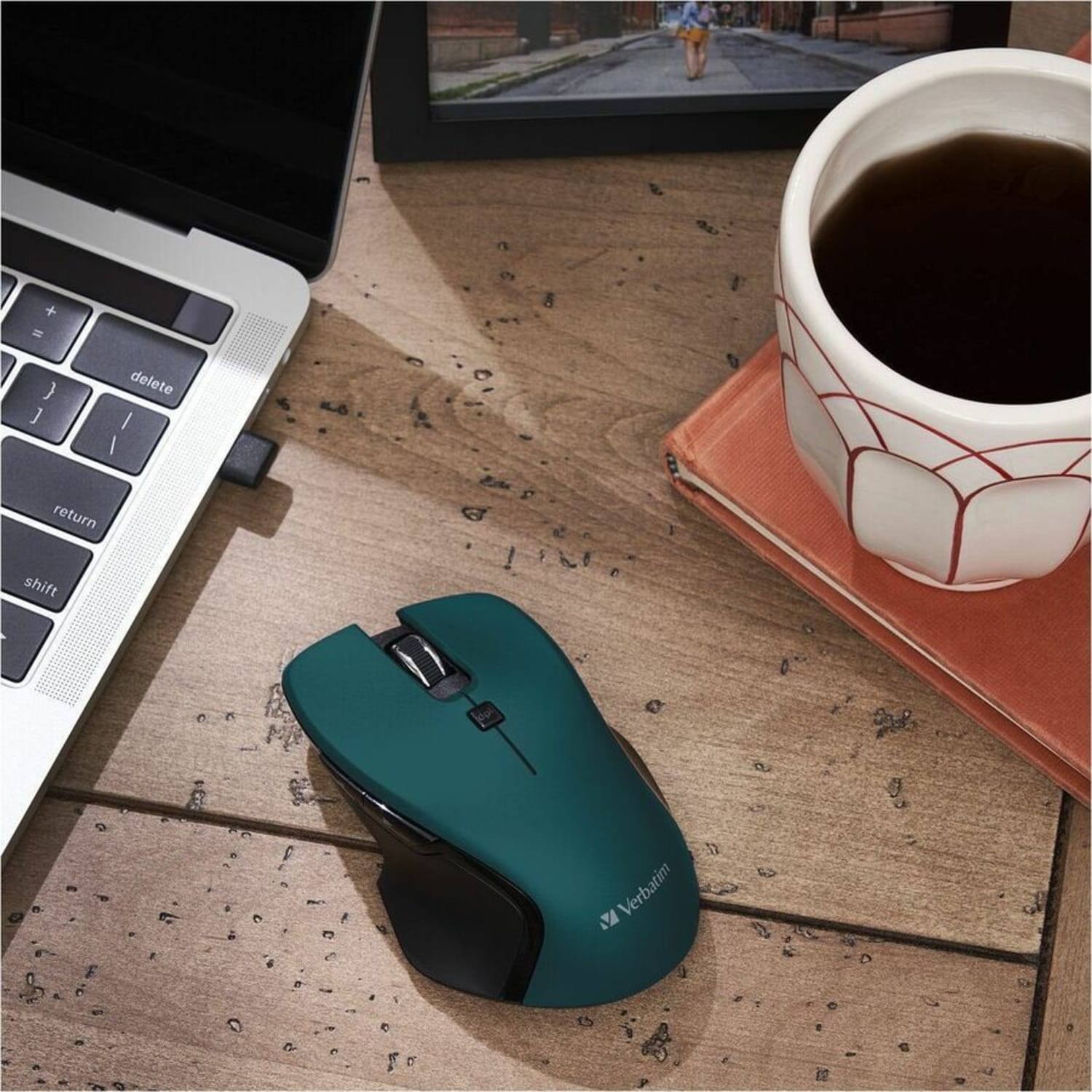 Verbatim USB-C Wireless Blue LED Mouse - Teal - Blue LED/Optical - Wireless - Radio Frequency - 2.40 GHz - Teal - USB Type C - 1600 dpi - 6 Button(s) - 1 Each - Image 4