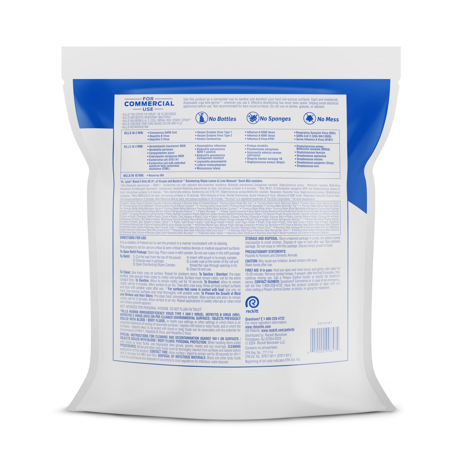 Lysol Professional Disinfecting Wipe Refills, Lemon And Lime Blossom, 6in x 8in, White, 800 Sheets Per Bucket, Set Of 2 Refills - Image 6