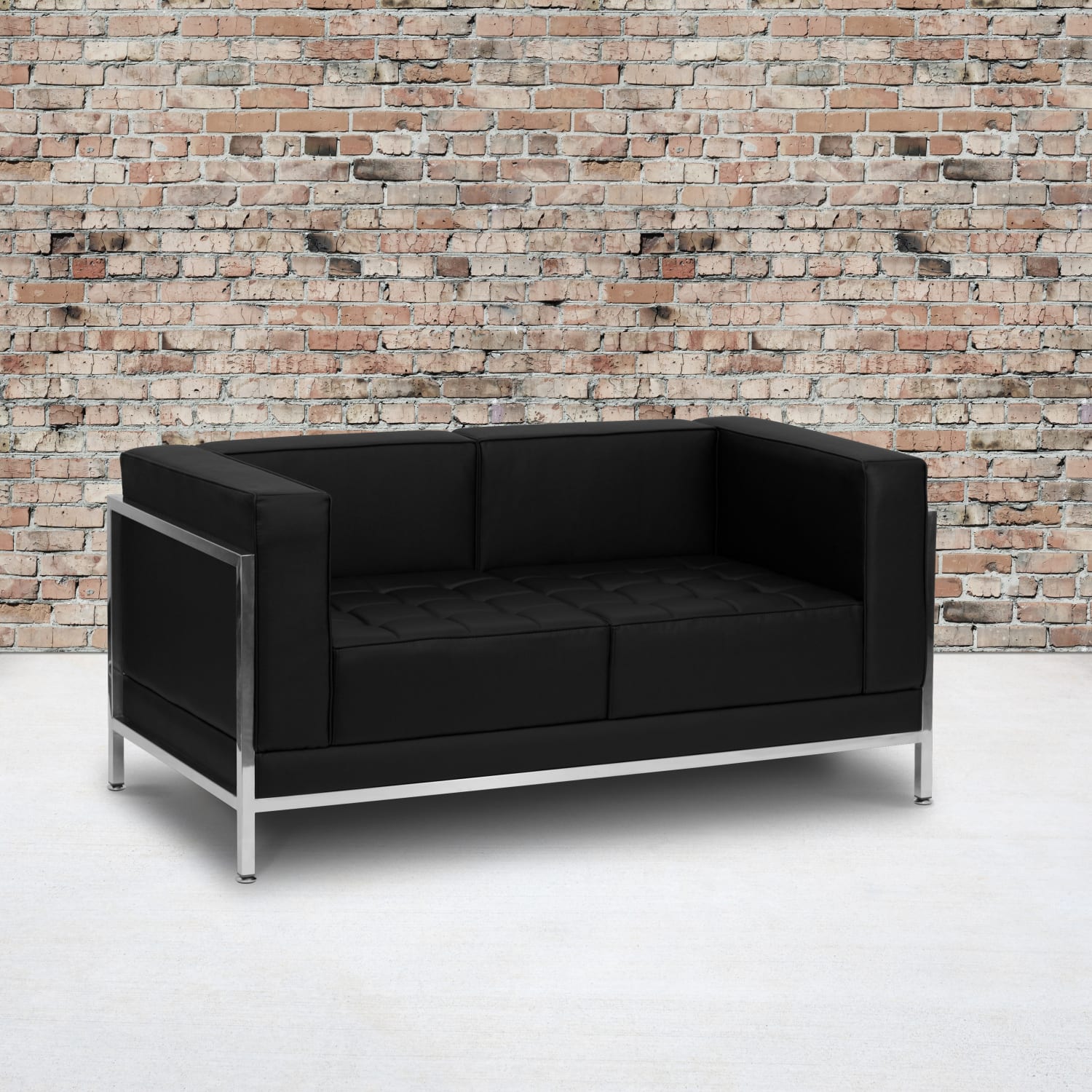 Flash Furniture HERCULES Imagination Series Contemporary LeatherSoft Modular Loveseat with Quilted Tufted Seat and Encasing Frame, Black - Image 3