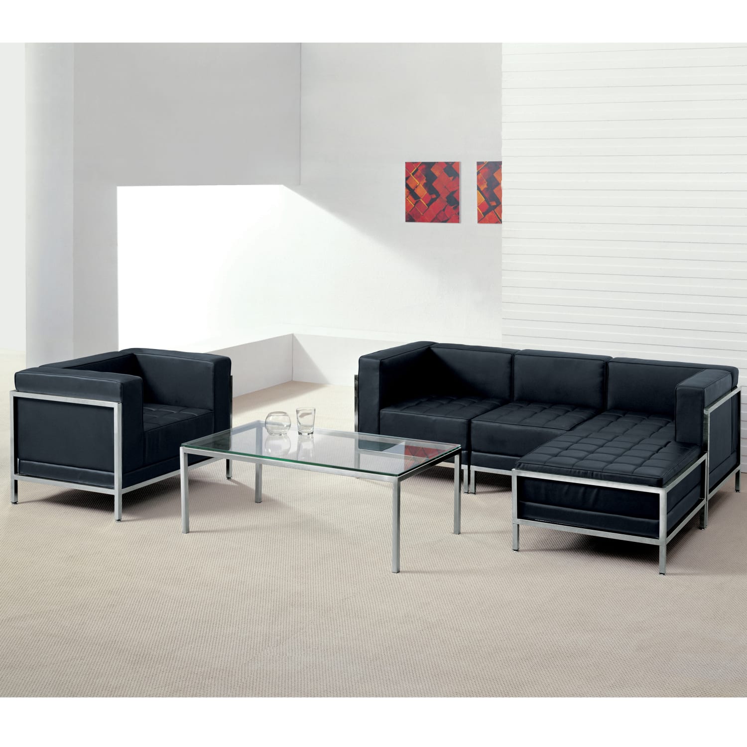 Flash Furniture HERCULES Imagination Series Contemporary LeatherSoft Modular Loveseat with Quilted Tufted Seat and Encasing Frame, Black - Image 7