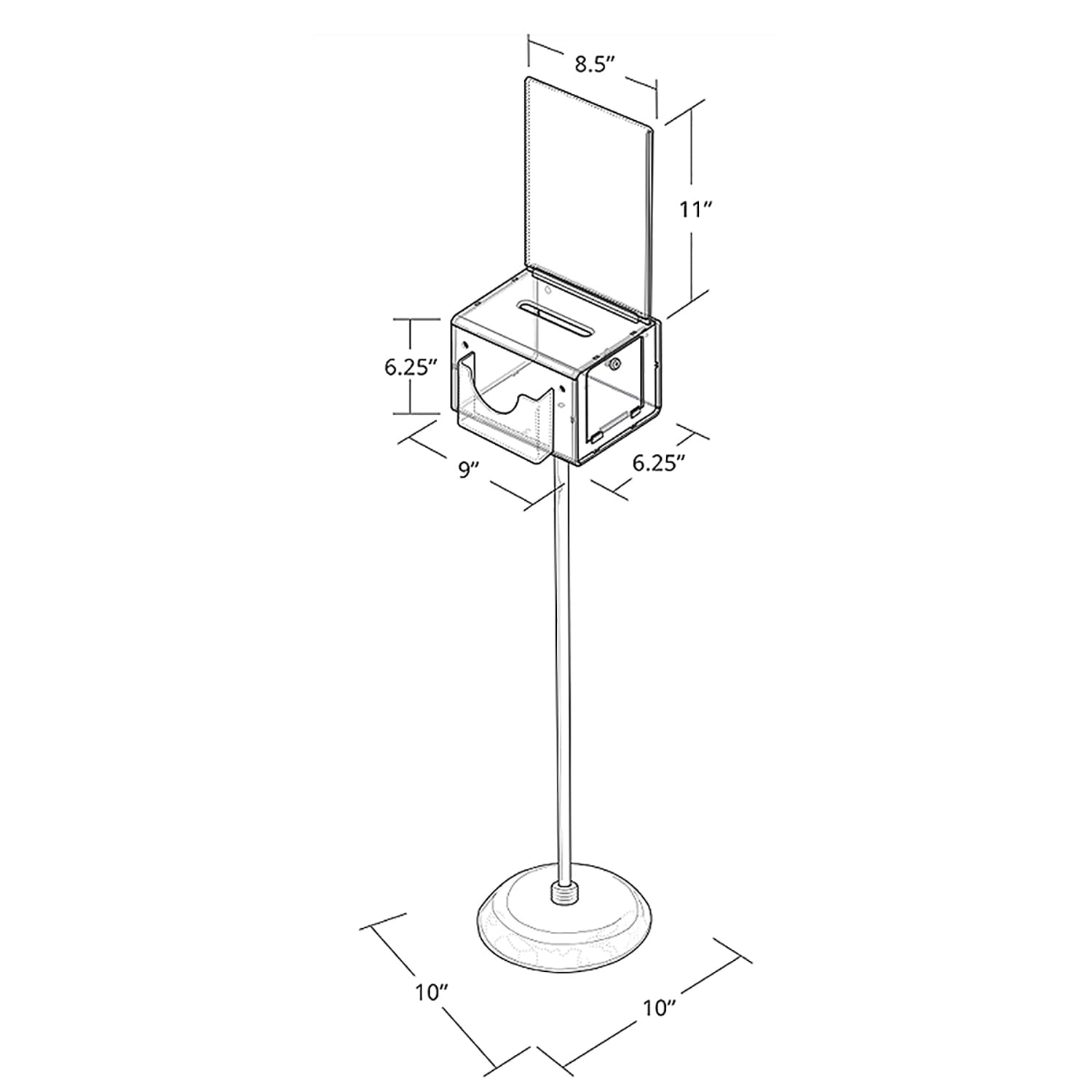 Azar Displays Plastic Suggestion Box, Pedestal Floor Stand, With Lock, Large, 6 1/4inH x 9inW x 6 1/4inD, White - Image 3