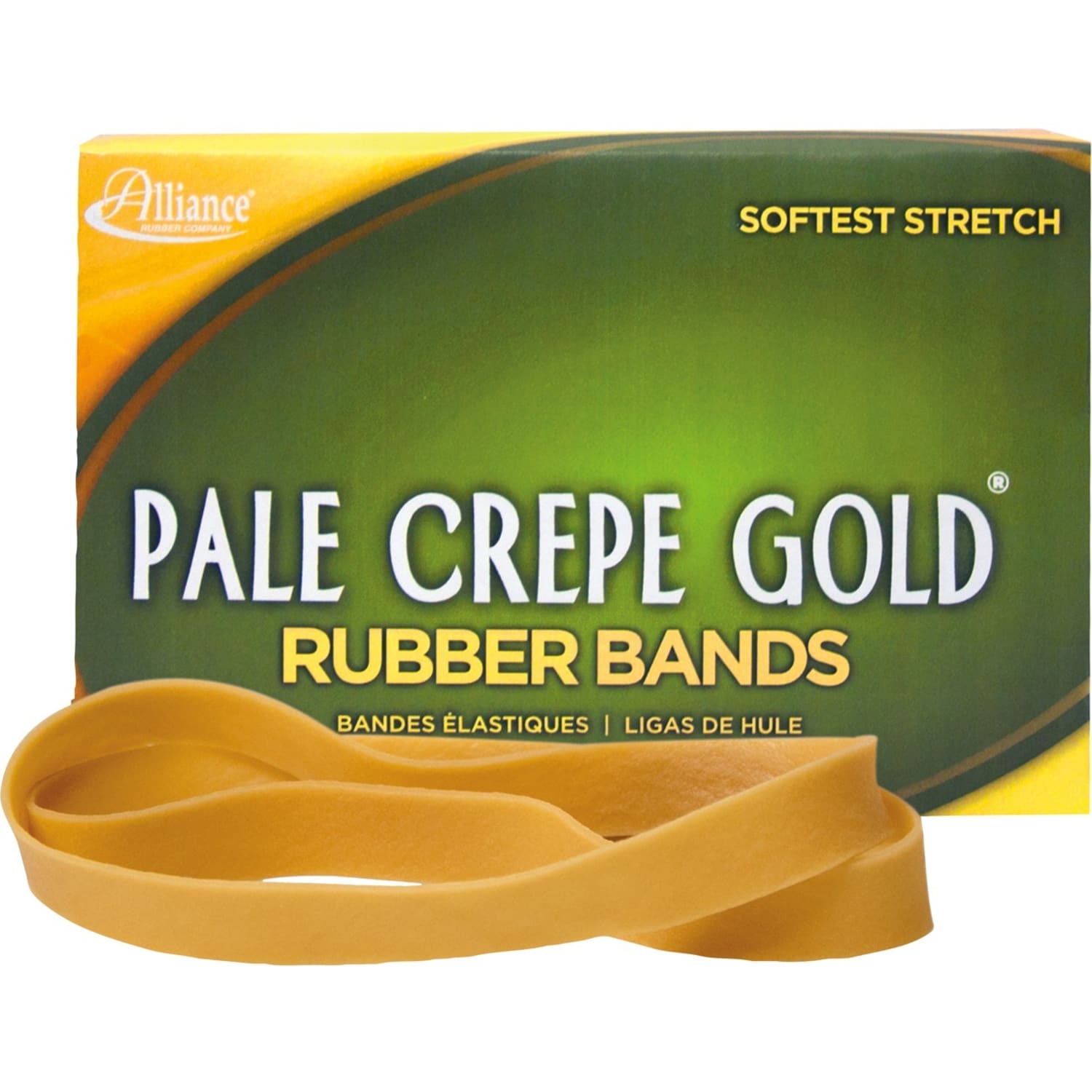Alliance Rubber Pale Crepe Gold Rubber Bands, #107, 7in x 5/8in, 1 Lb, Box Of 60