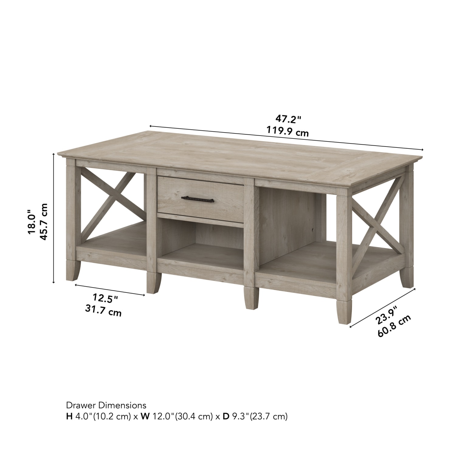Bush Furniture Key West Coffee Table With Storage, Washed Gray, Standard Delivery - Image 4