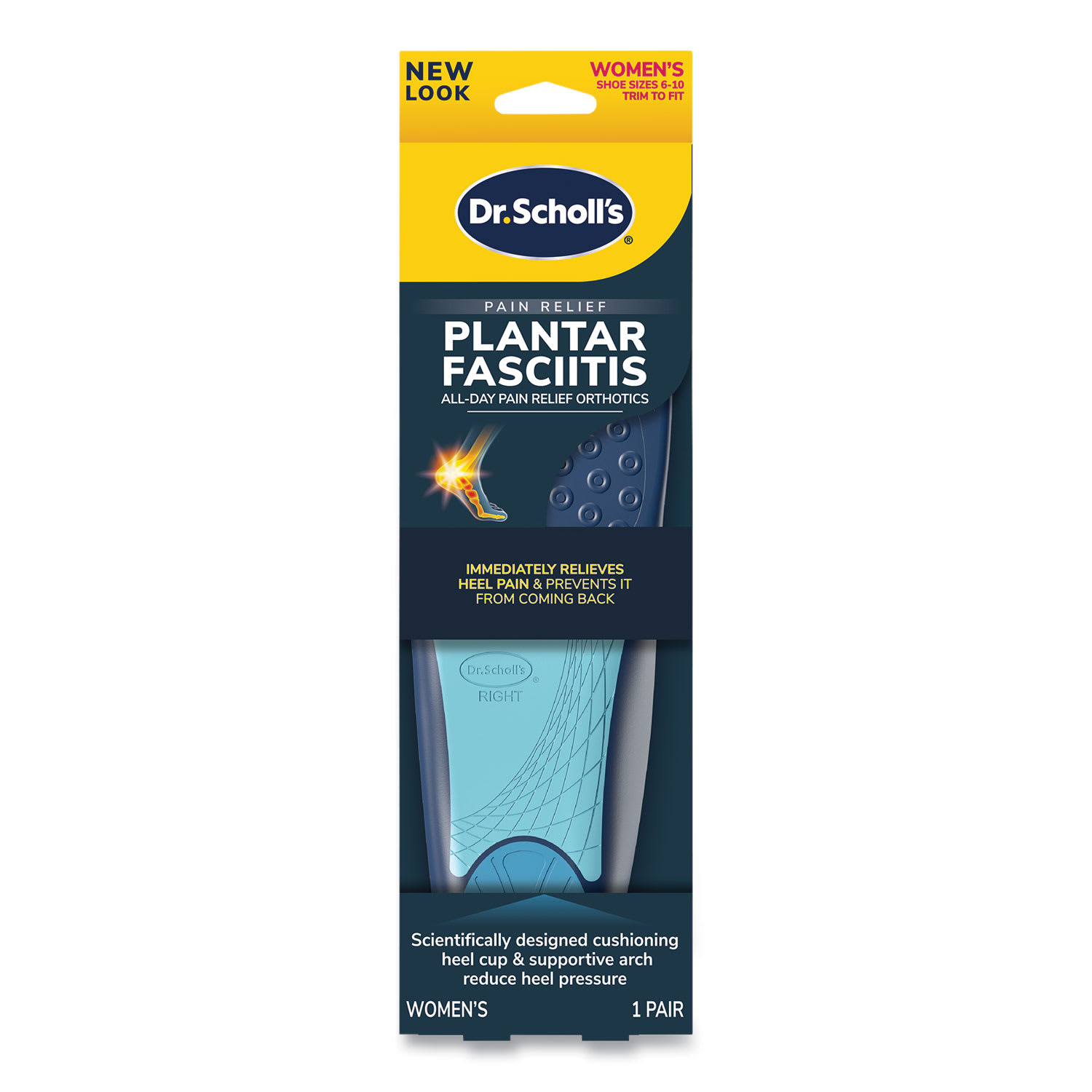 Dr. Scholls Plantar Fasciitis All Day Pain Relief Orthotics for Women, Women Size 6 to 10, Blue