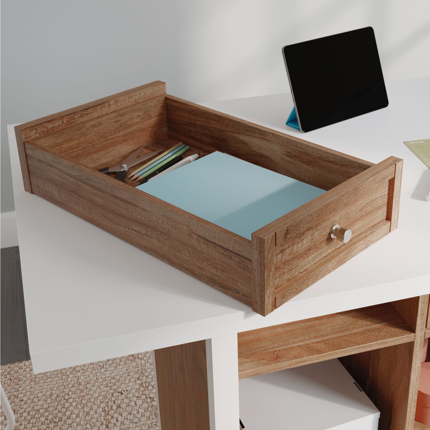 Sauder Craft Pro Series Work Table Desk, 60inW, Sindoori Mango/White - Image 6