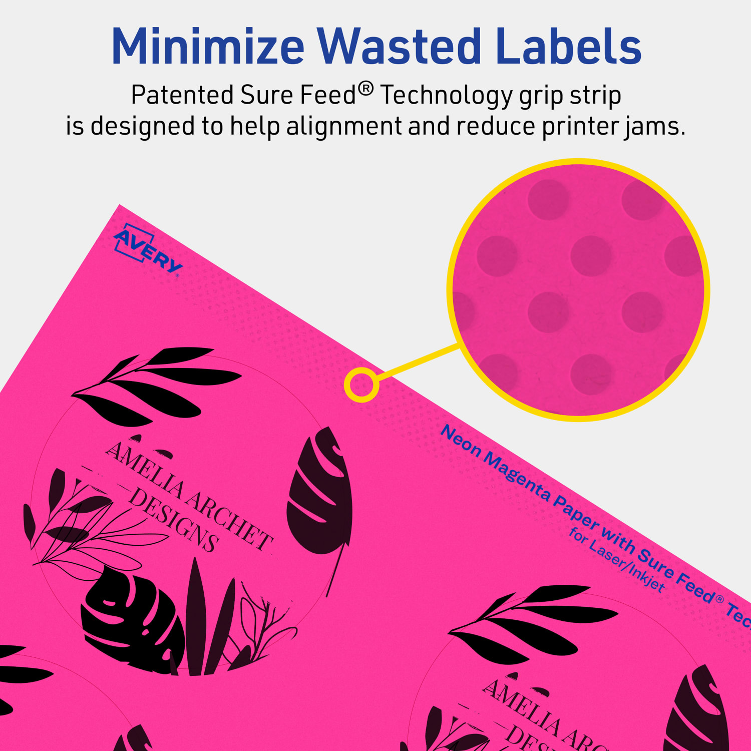 Avery Print-To-The-Edge Labels With Sure Feed Technology, 94513-NMP10, Round, 3in, Matte Neon Magenta, Pack of 60 - Image 5