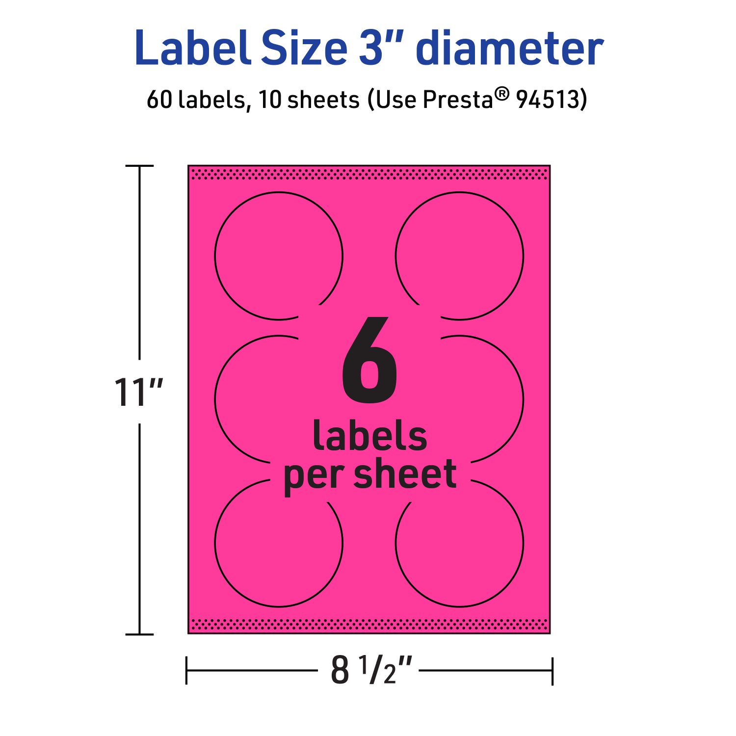 Avery Print-To-The-Edge Labels With Sure Feed Technology, 94513-NMP10, Round, 3in, Matte Neon Magenta, Pack of 60 - Image 6