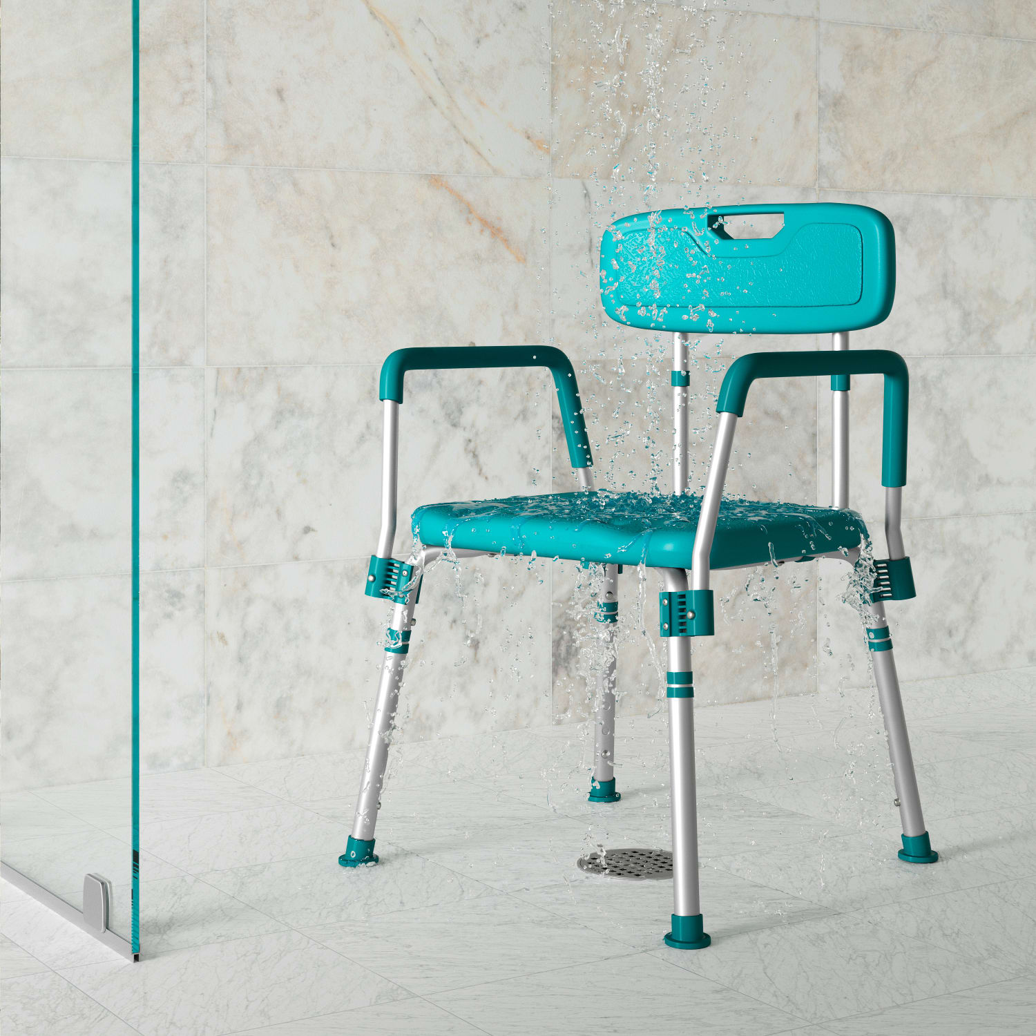 Flash Furniture Hercules Adjustable Bath And Shower Chair With Quick-Release Back And Arms, 34-3/4inH x 20-3/4inW x 19-3/4inD, Teal - Image 4