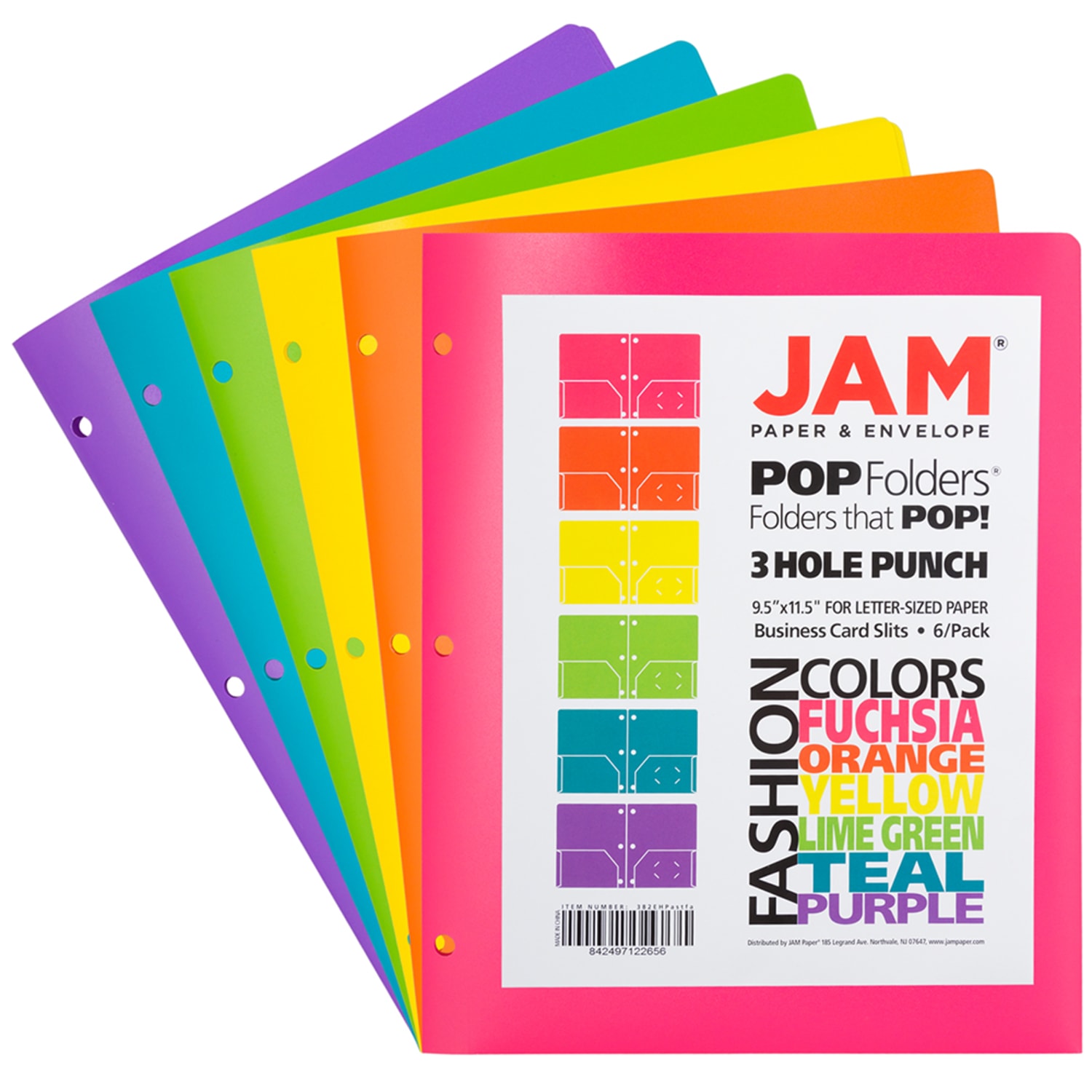 JAM Paper POP Plastic 3-Hole Punched 2-Pocket School Folders, 9-1/2in x 11-1/2in, Assorted Fashion, Pack Of 6 Folders - Image 3