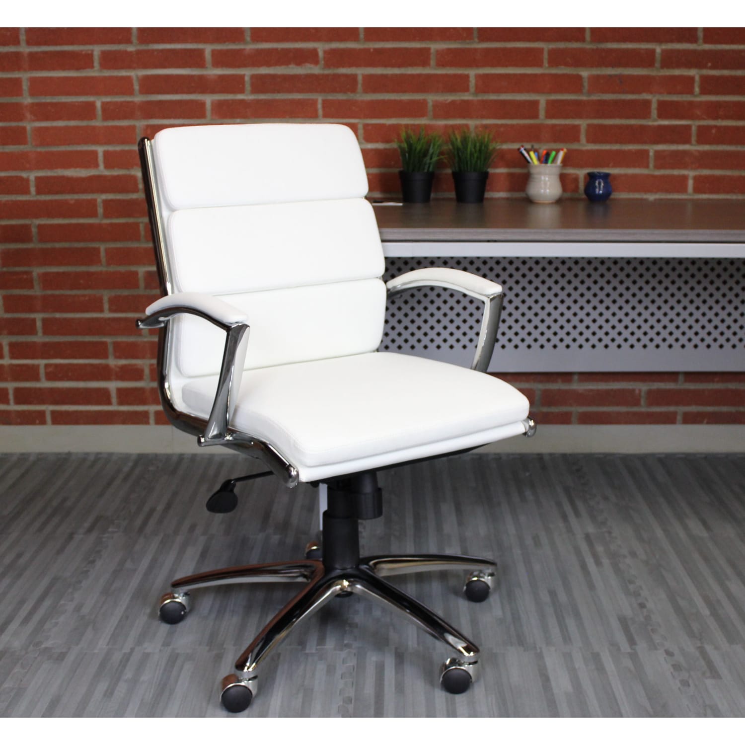 Boss Office Products Caressoft Mid Back Chair White PopularChairscom