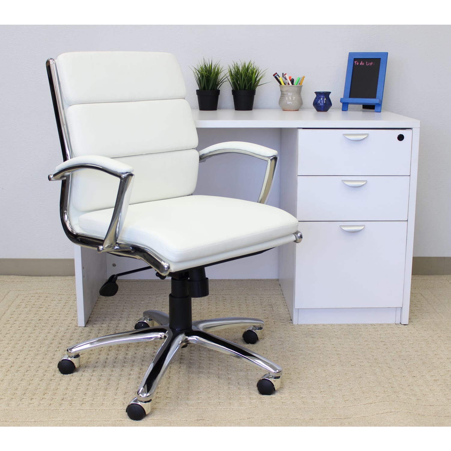 Boss Office Products Caressoft Mid Back Chair White PopularChairscom