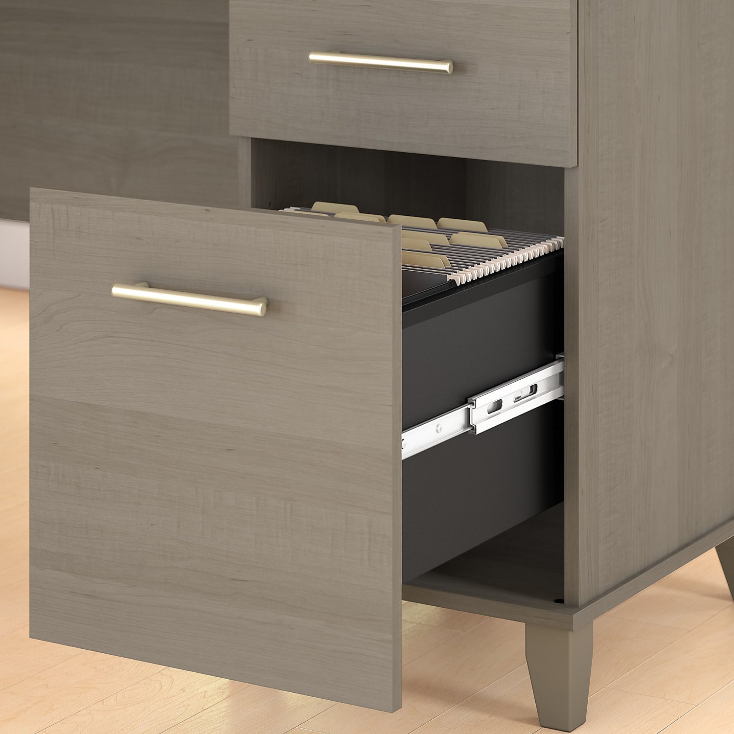 Bush Furniture Somerset L Shaped Desk With Hutch And 5 Shelf Bookcase, 60inW, Ash Gray, Standard Delivery - Image 5