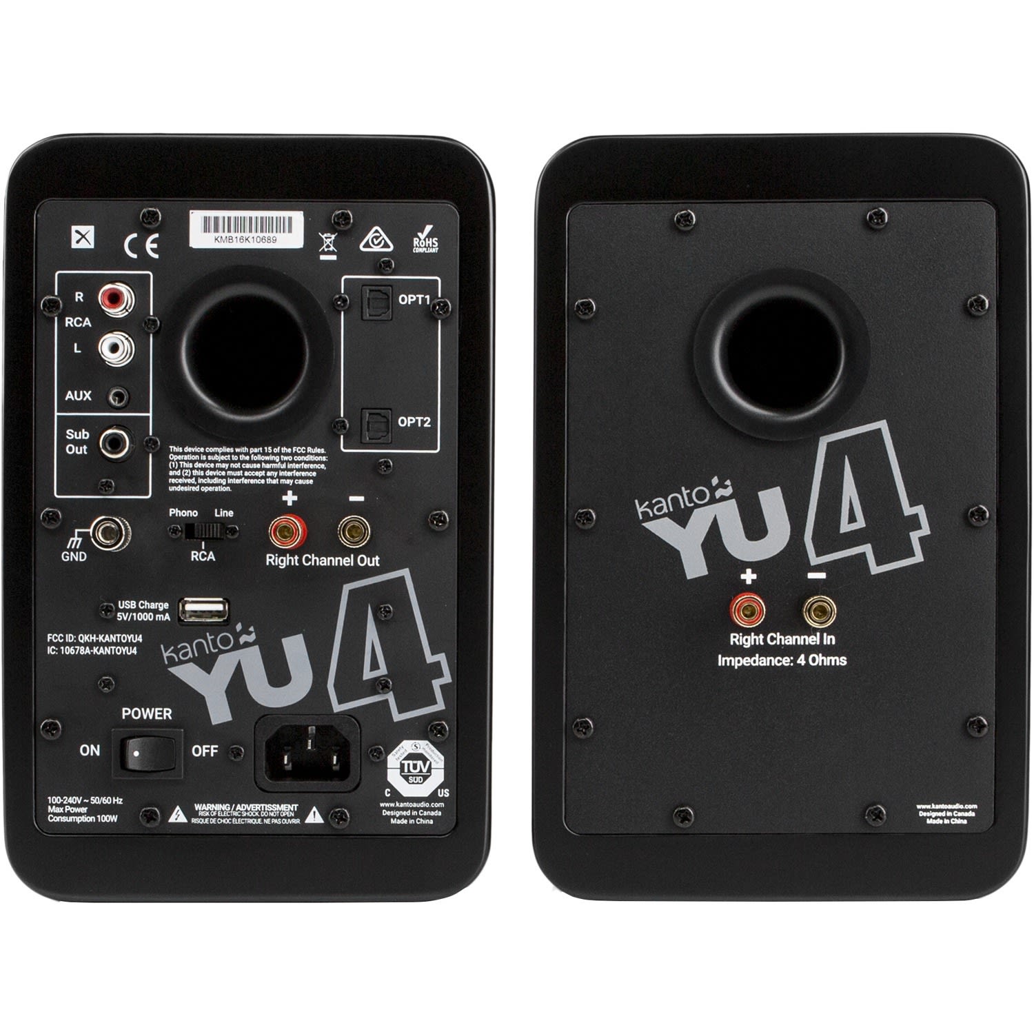 Kanto YU4MB 2.0 Bluetooth Speaker System - 70 W RMS - Matte Black - Bookshelf - 60 Hz to 20 kHz - USB - Image 4