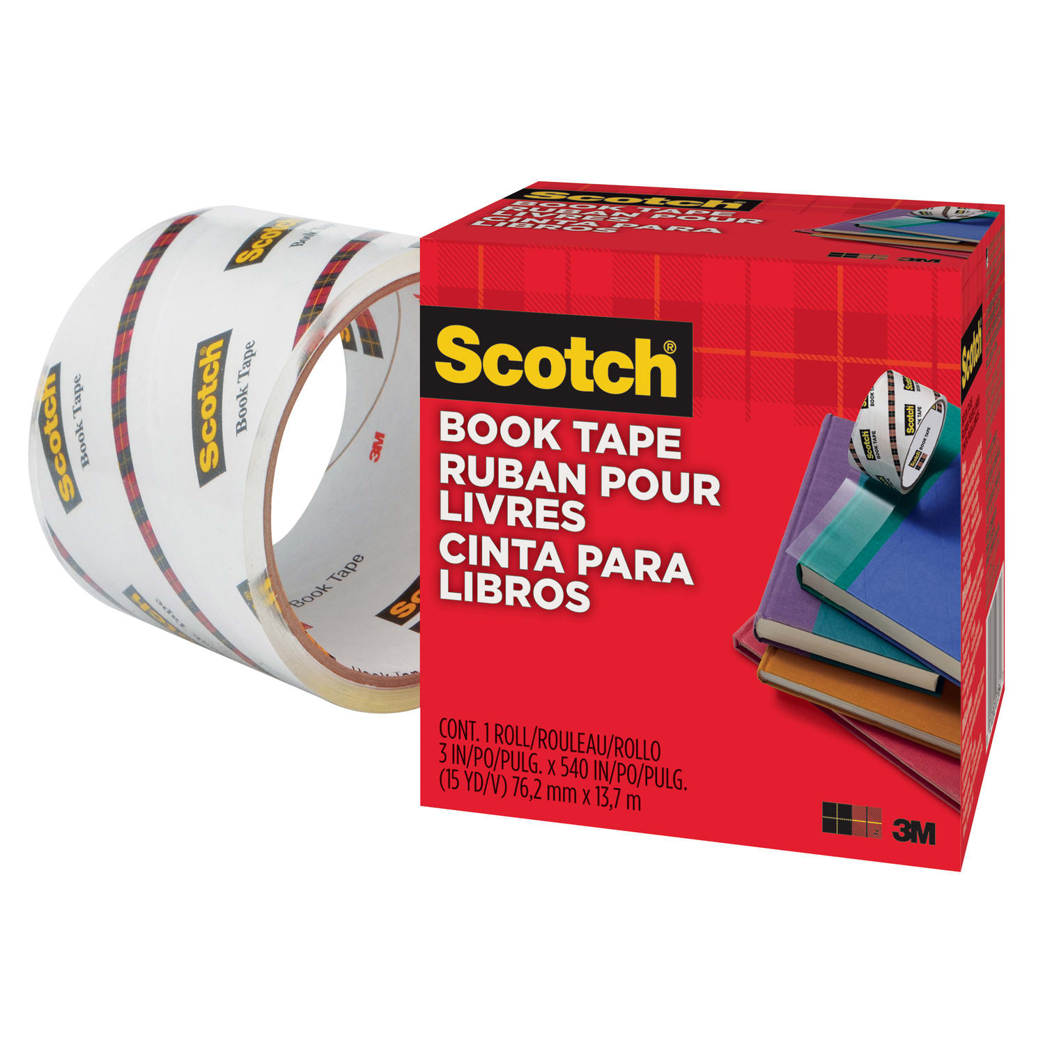 Scotch Book Tape, 3 in x 540 in, 1 Tape Roll, Clear, Home Office and School Supplies - Image 3