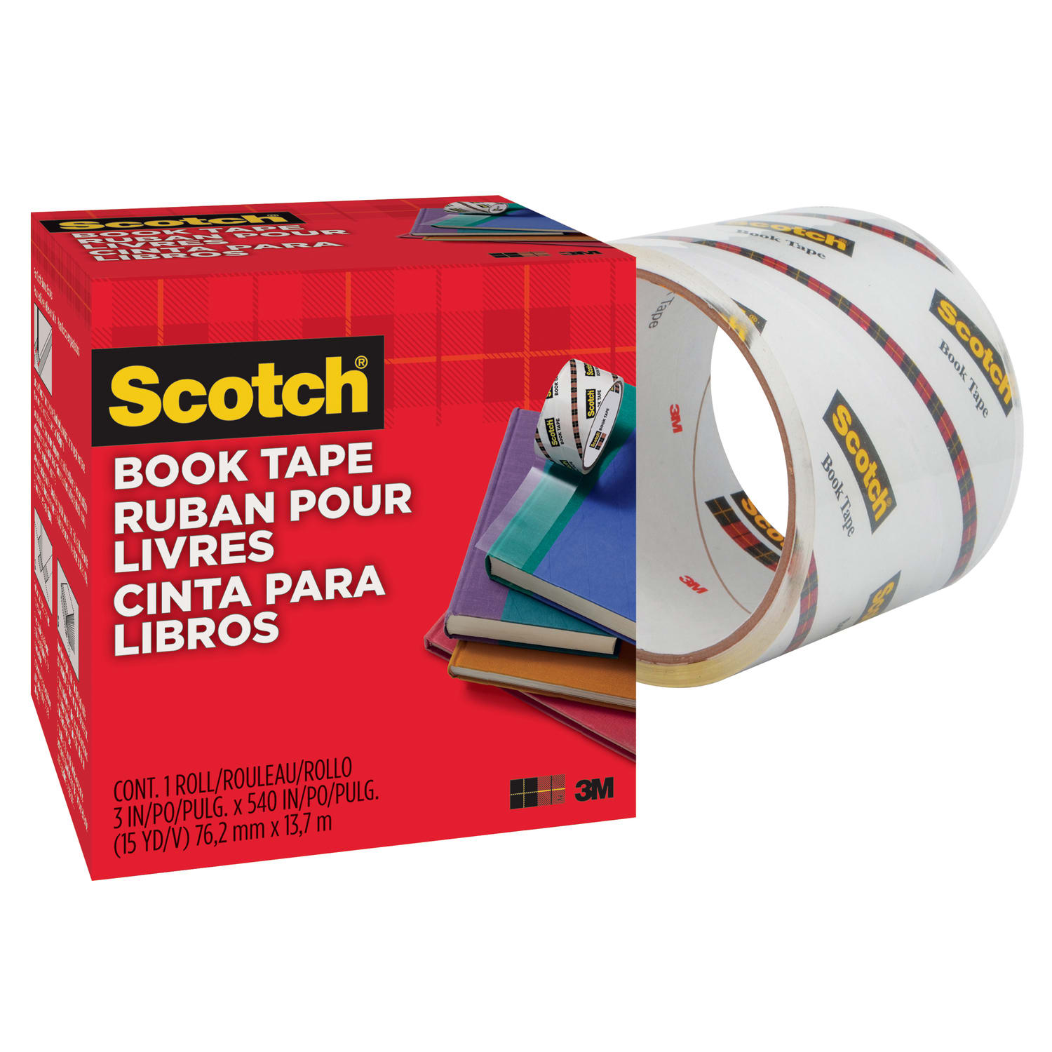 Scotch Book Tape, 3 in x 540 in, 1 Tape Roll, Clear, Home Office and School Supplies - Image 4