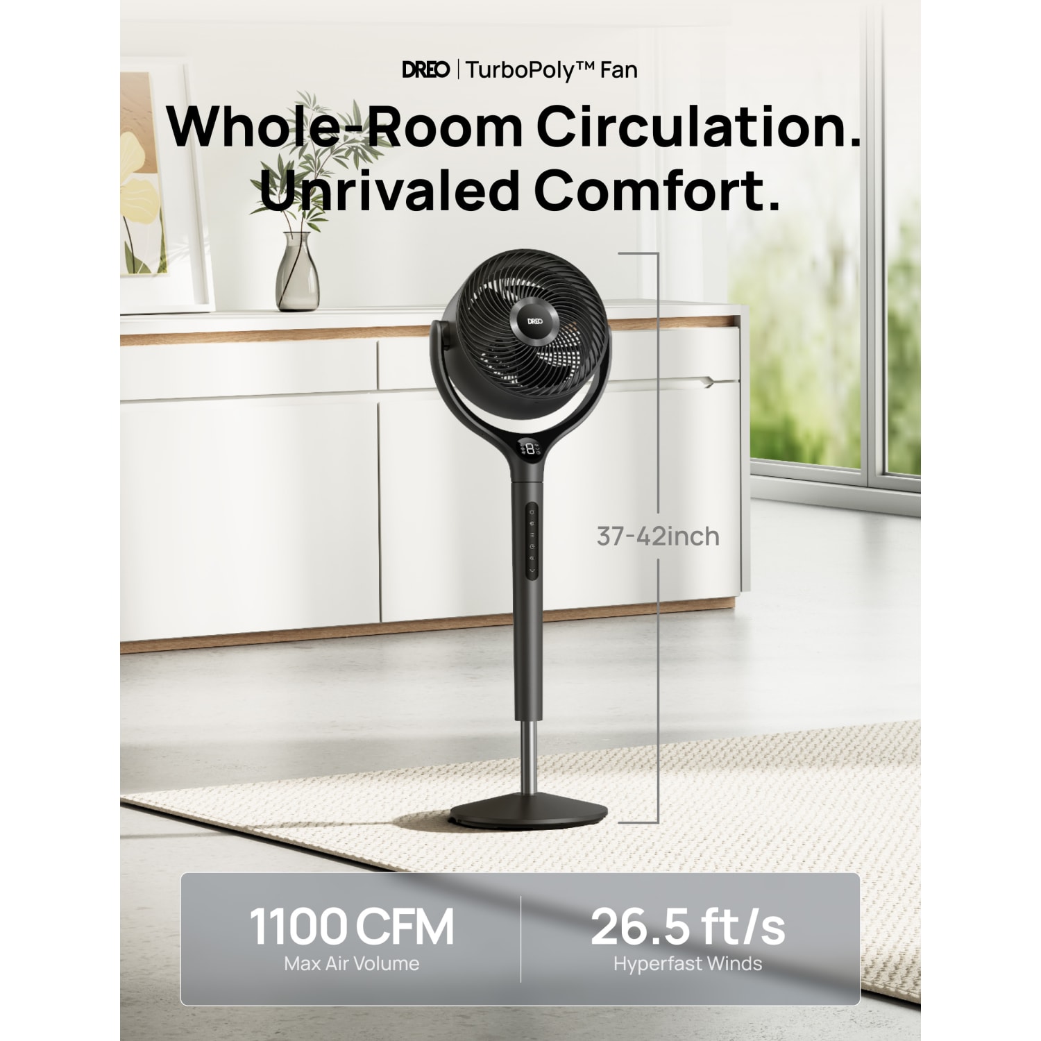Dreo 9in Air Circulator Pedestal Floor Fan, Black, Total Qty 1, DRHPF023 - Image 4