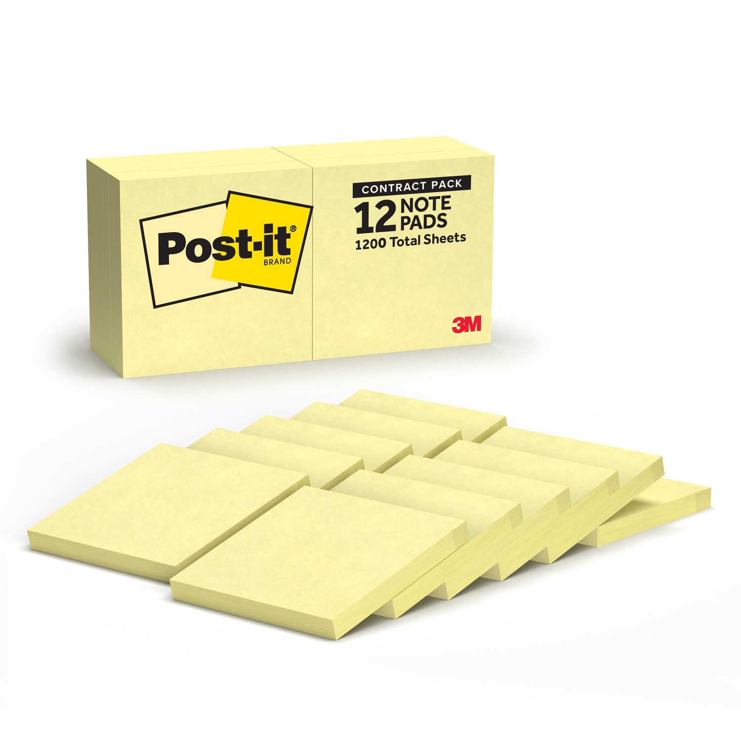 Post-it Sticky Notes, 3 in x 3 in, 12 Pads, 100 Sheets/Pad, School and Office Supplies, Canary Yellow