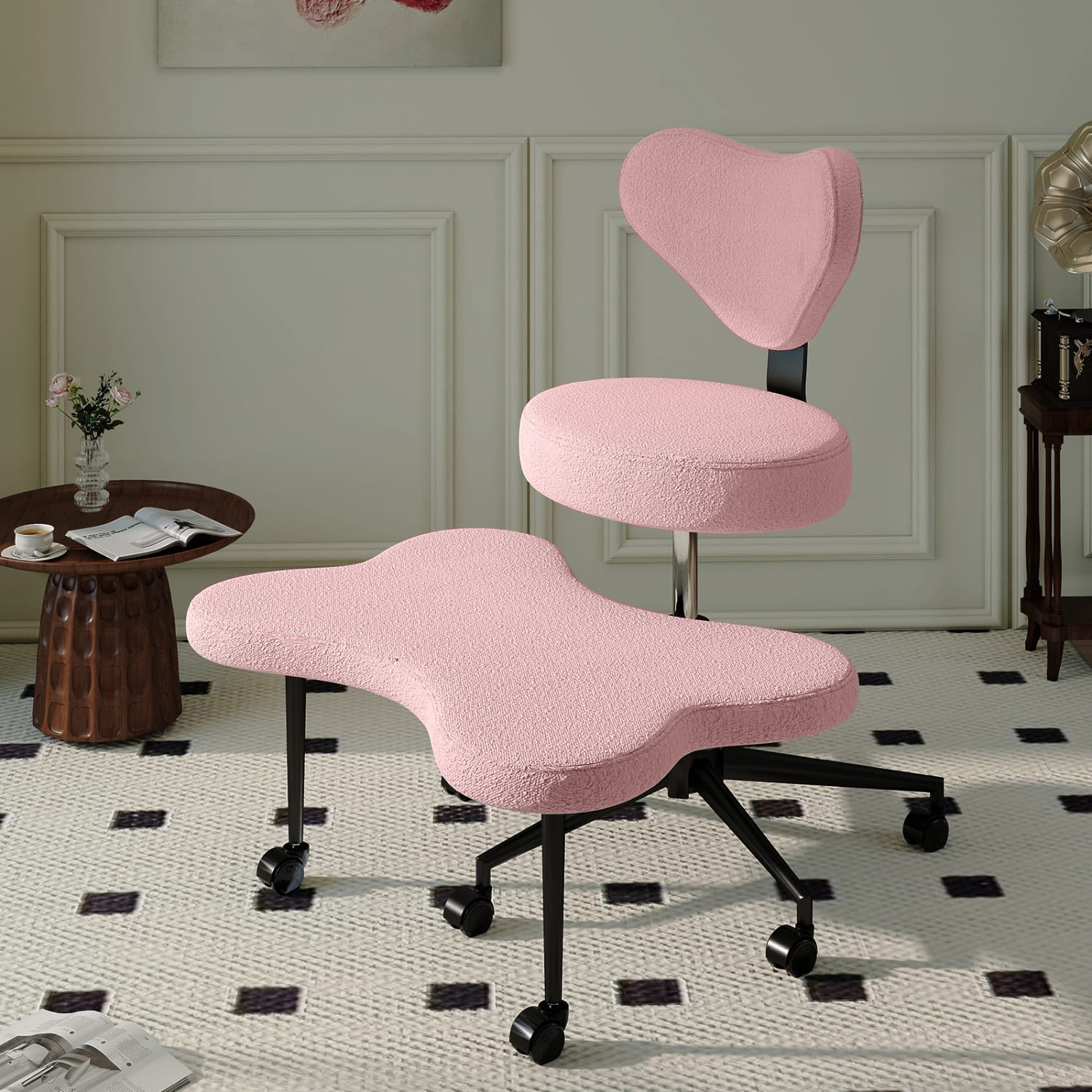 Pinmoco Ergonomic Fabric Mid-Back Cross-Legged Swivel Task Chair, Pink - Image 5