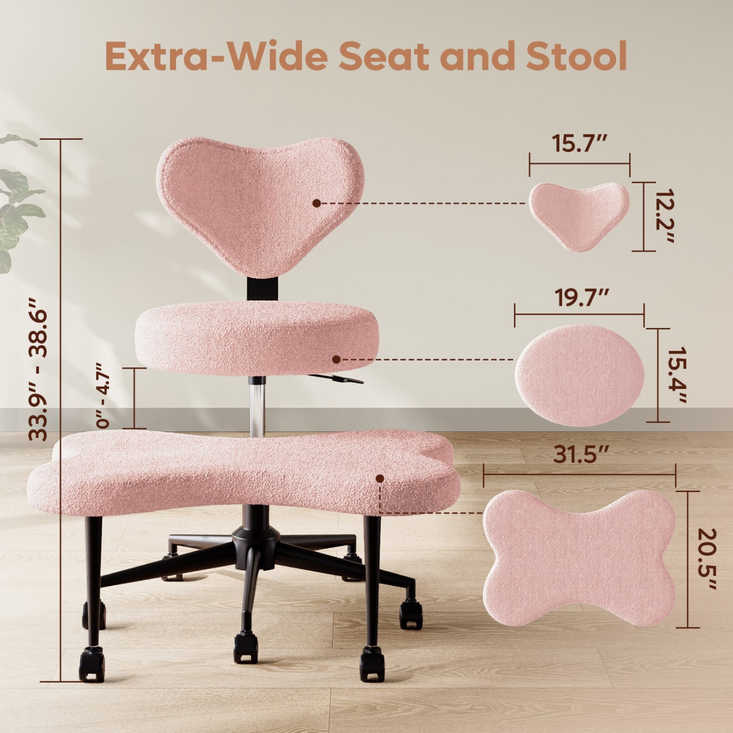 Pinmoco Ergonomic Fabric Mid-Back Cross-Legged Swivel Task Chair, Pink - Image 6