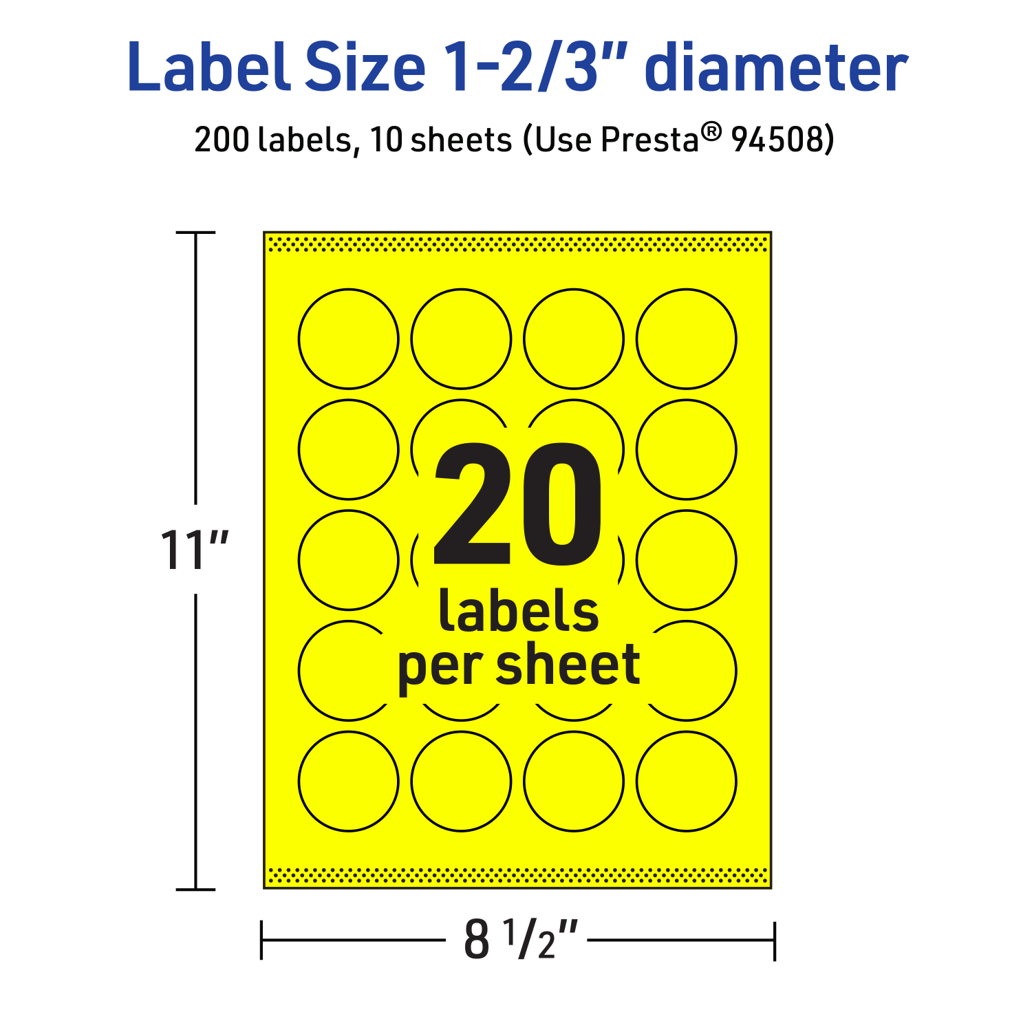 Avery Print-To-The-Edge Labels With Sure Feed Technology, 94508-NYP10, Round, 1-2/3in, Matte Neon Yellow, Pack of 200 - Image 6
