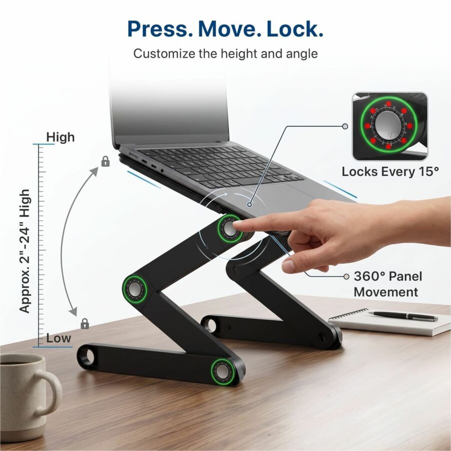 WorkEZ Executive Ergonomic Aluminum Lap Desk, Black - Image 6