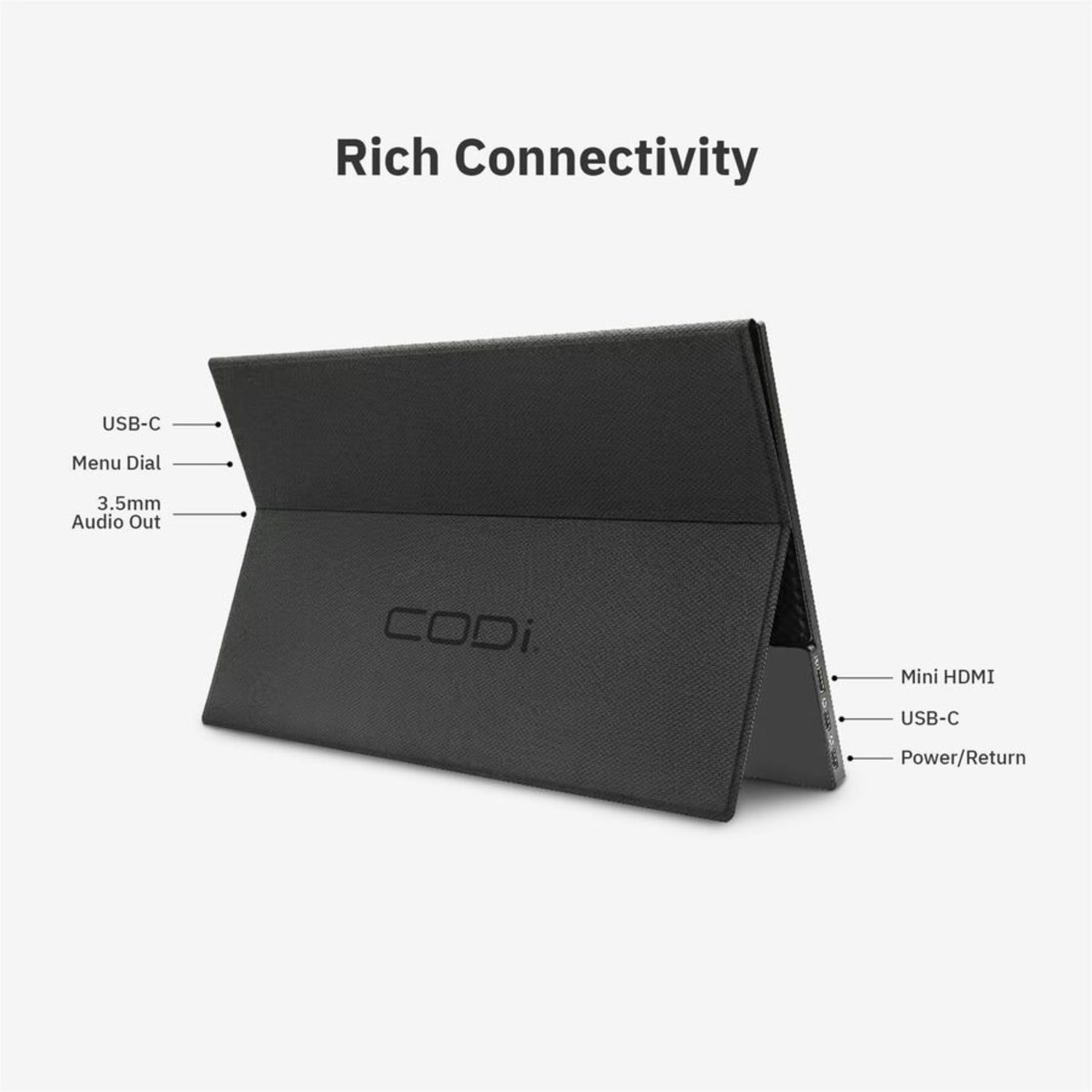 CODi 16in Portable LED Monitor - Black (MO16P-2C) - Plug and Play - Image 3