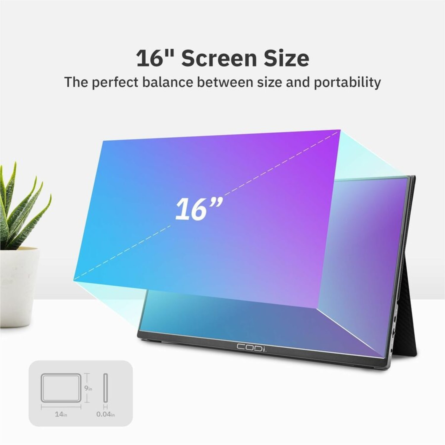 CODi 16in Portable LED Monitor - Black (MO16P-2C) - Plug and Play - Image 4