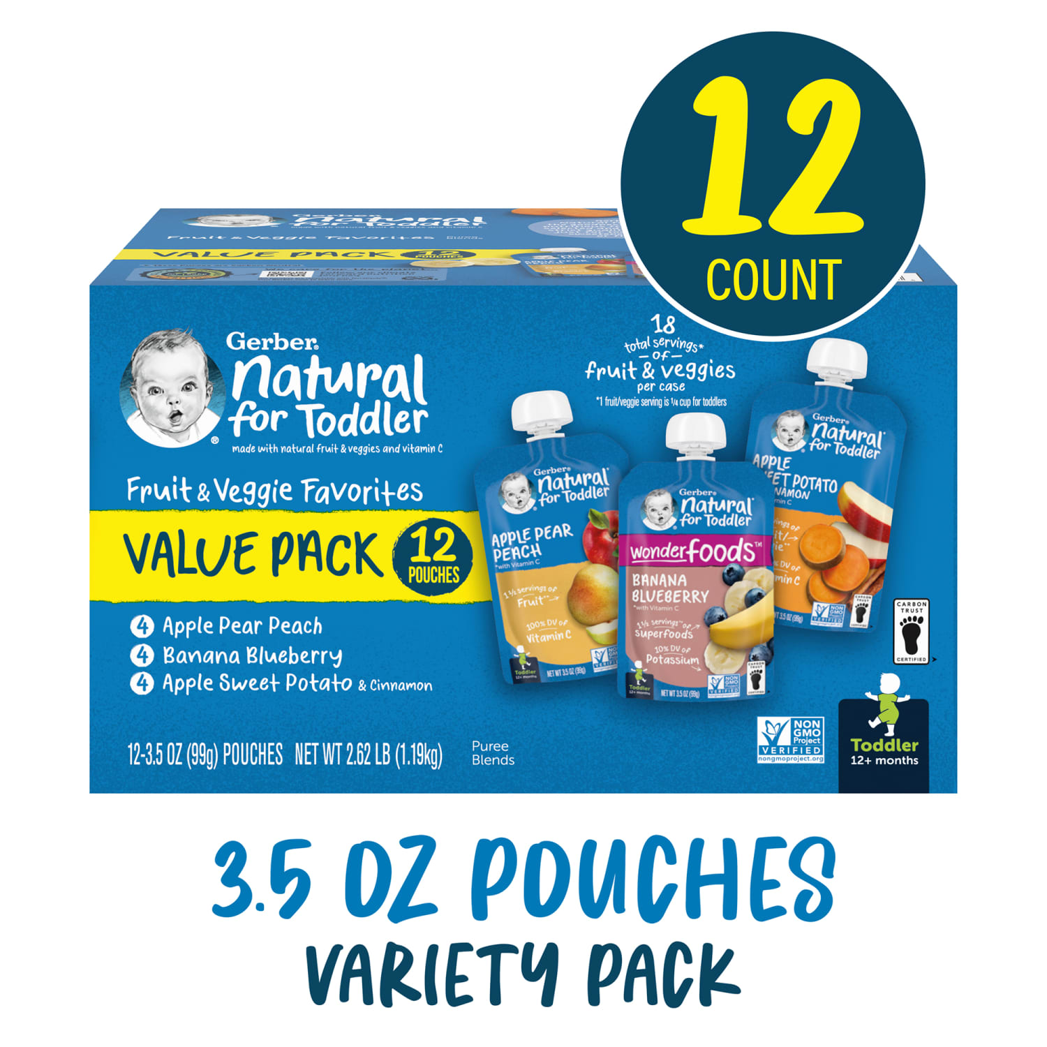 Gerber Natural Baby Food Pouches for Toddlers 12+ Months, 3.5 Oz, Pack Of 12 Pouches - Image 3