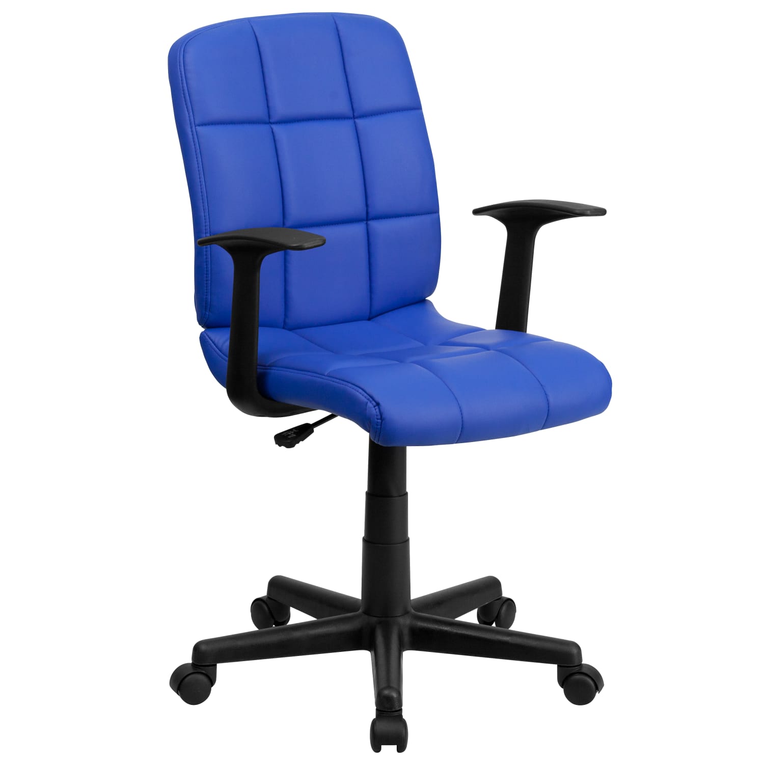 Flash Furniture Quilted Vinyl Mid-Back Swivel Task Chair, With T-Arms, Blue/Black - Image 3