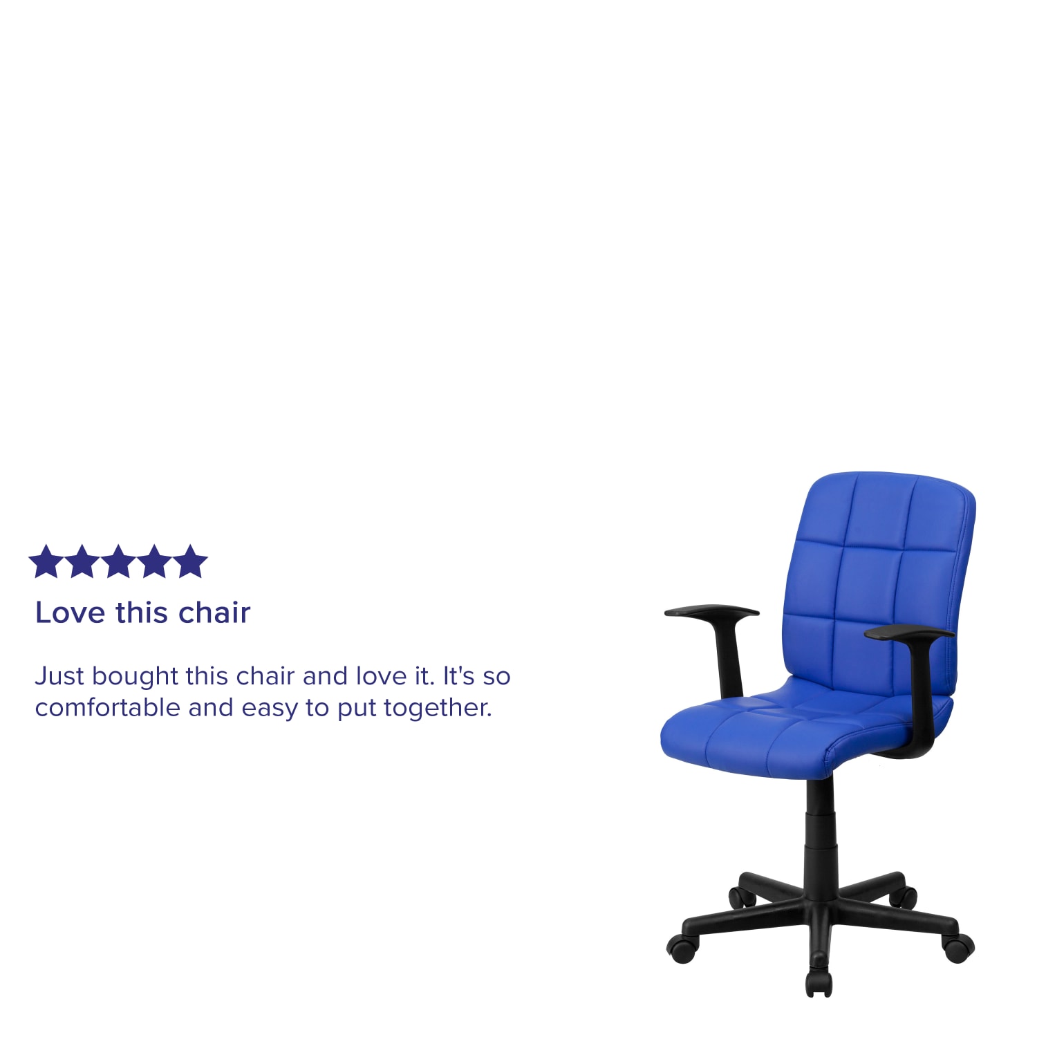 Flash Furniture Quilted Vinyl Mid-Back Swivel Task Chair, With T-Arms, Blue/Black - Image 6