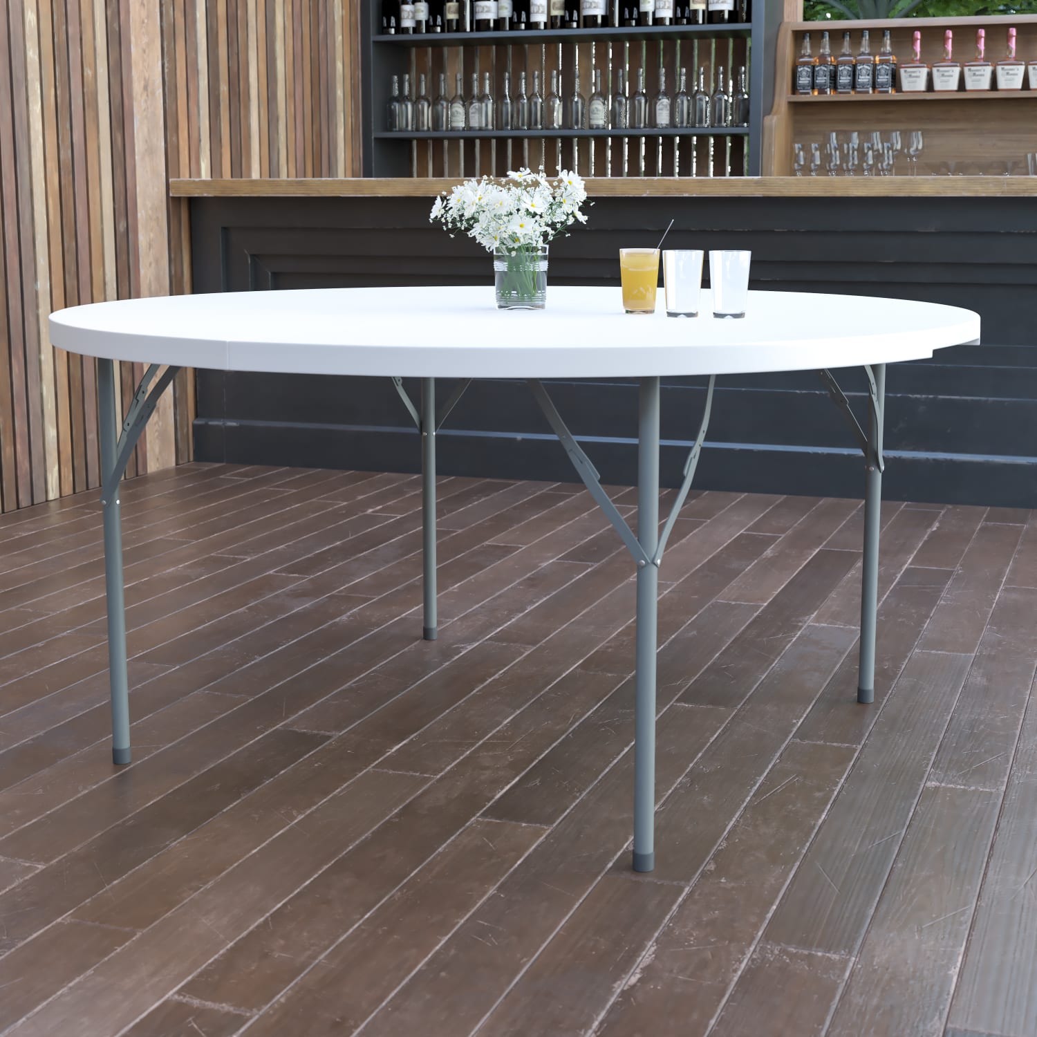 Flash Furniture Round Plastic Folding Table, 29inH x 60inW x 60inD, Granite White/Gray, DADYCZ154GW