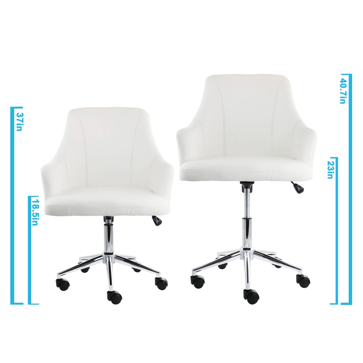 Elama Adjustable Faux Leather Mid-Back Rolling Office Chair, White/Chrome - Image 9