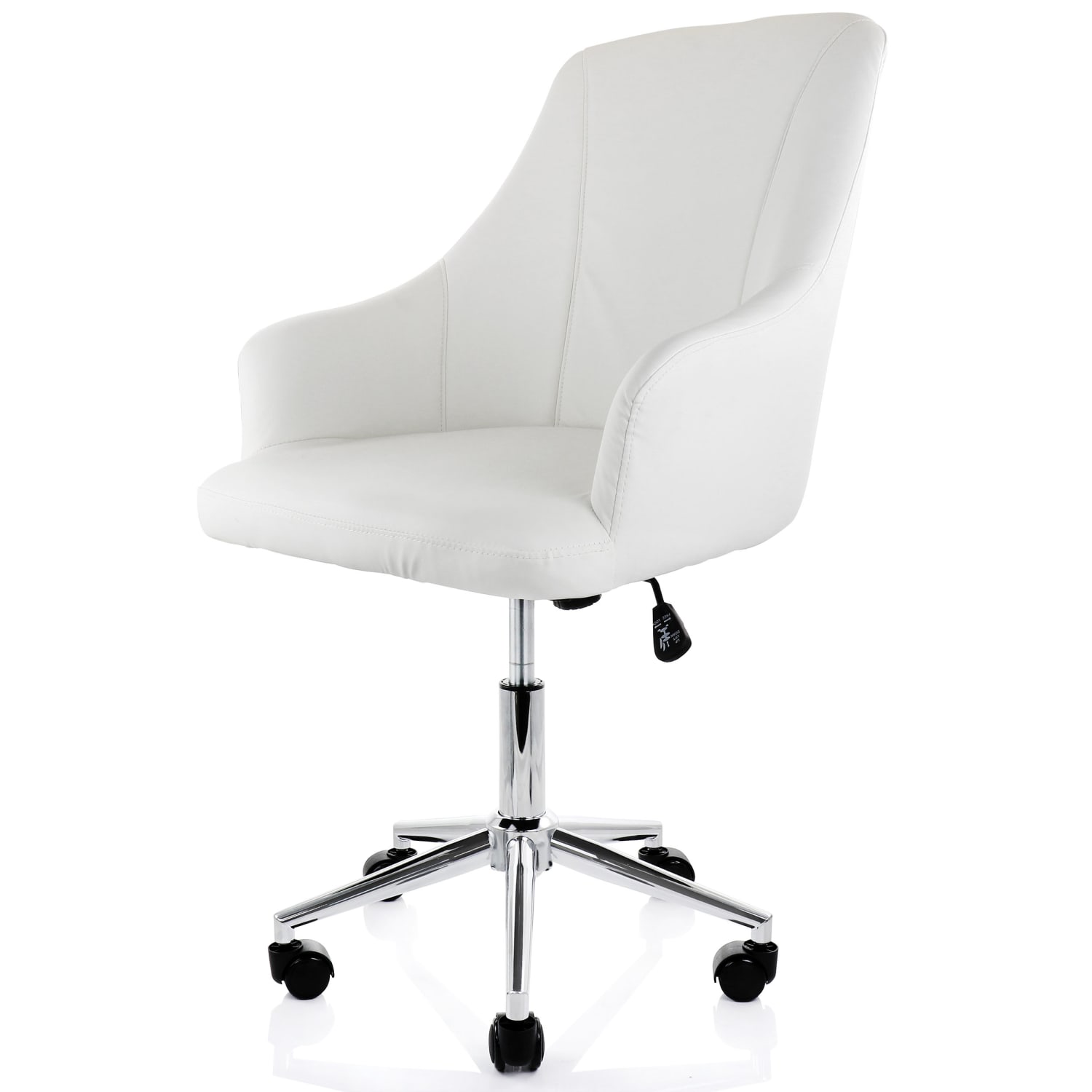 Elama Adjustable Faux Leather Mid-Back Rolling Office Chair, White/Chrome - Image 10