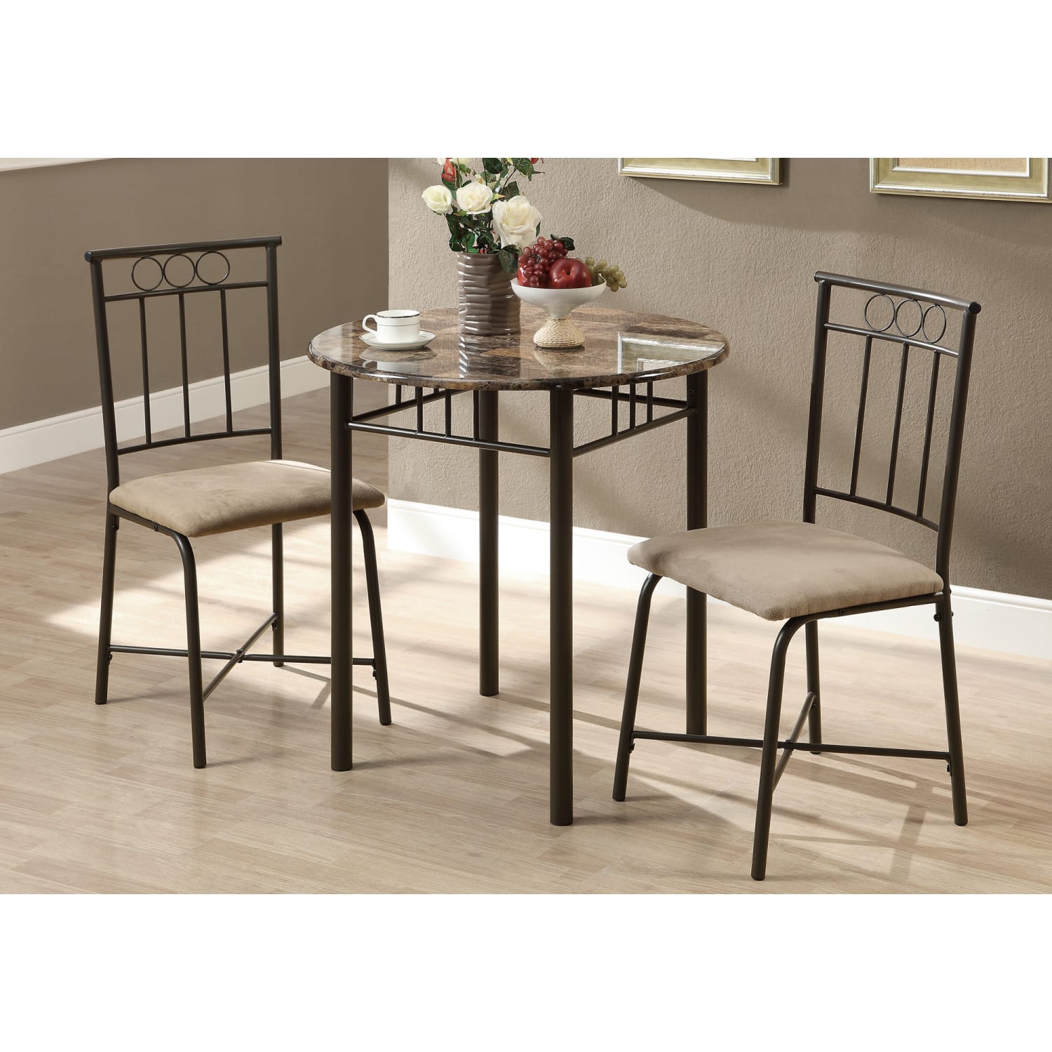 Monarch Specialties Owen Dining Table With 2 Chairs, Cappuccino/Bronze - Image 3
