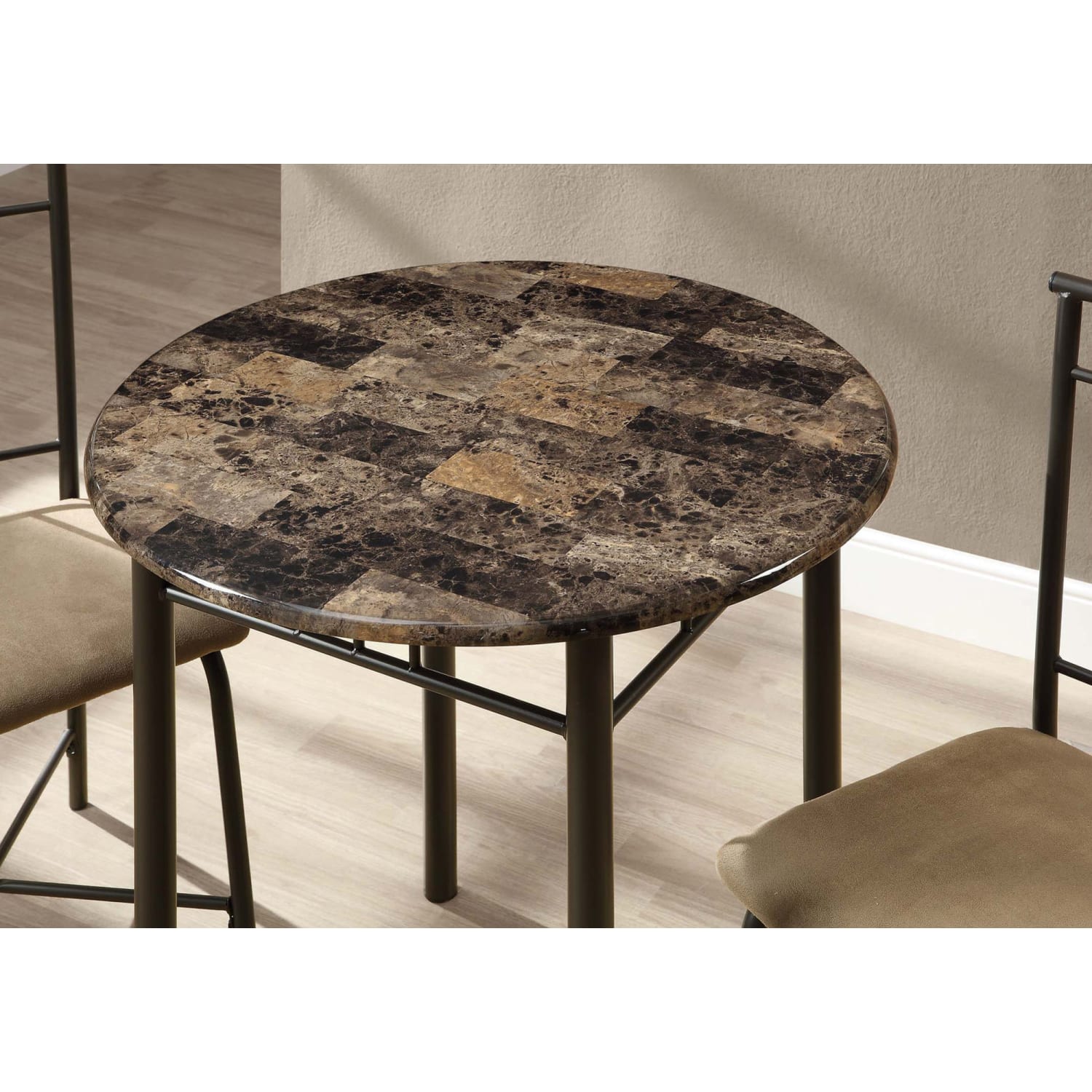 Monarch Specialties Owen Dining Table With 2 Chairs, Cappuccino/Bronze - Image 4