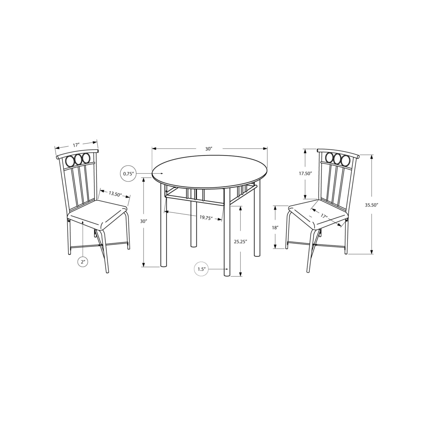 Monarch Specialties Owen Dining Table With 2 Chairs, Cappuccino/Bronze - Image 6