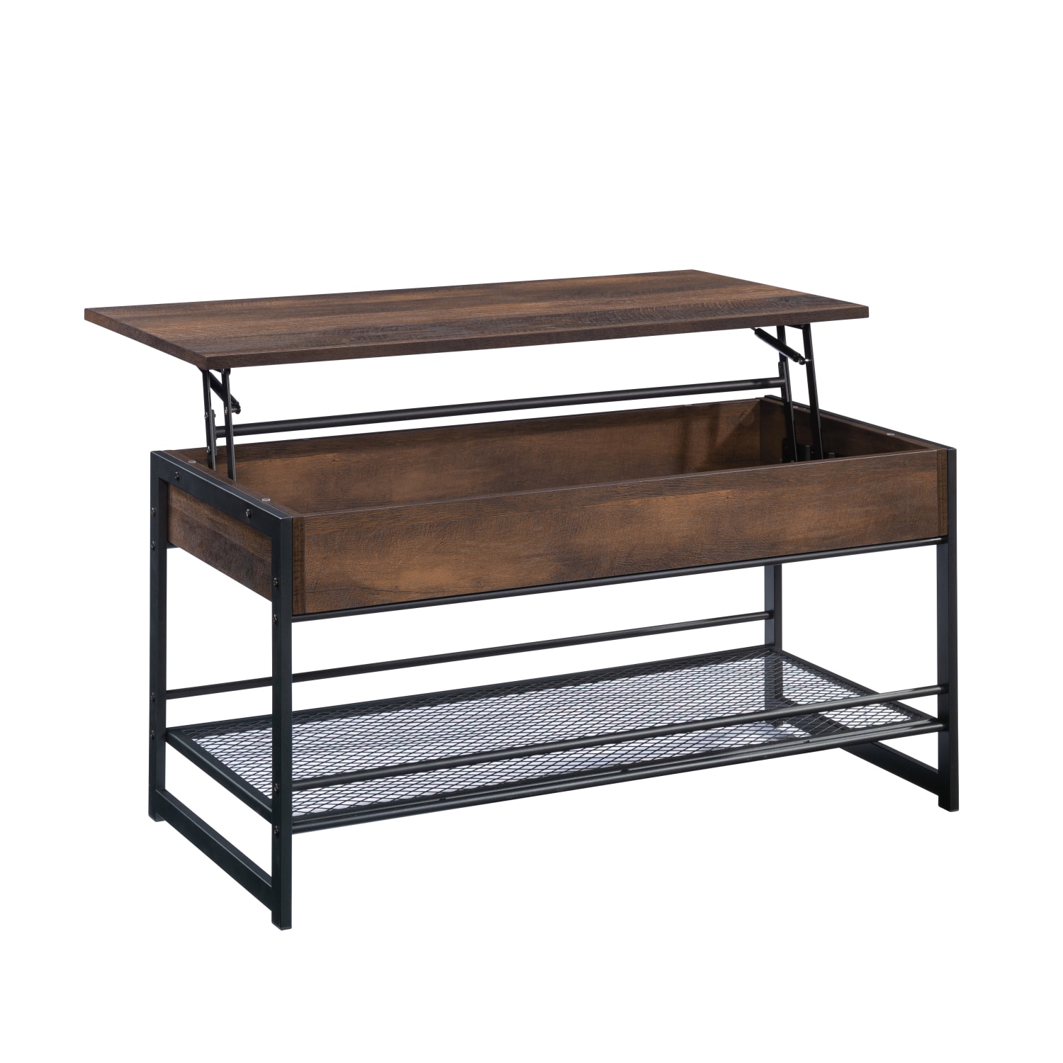 Sauder Briarbrook Metal Lift-Top Coffee Table/Computer Desk, 19-3/4inH x 40inW x 19-1/2inD, Barrel Oak/Black - Image 3