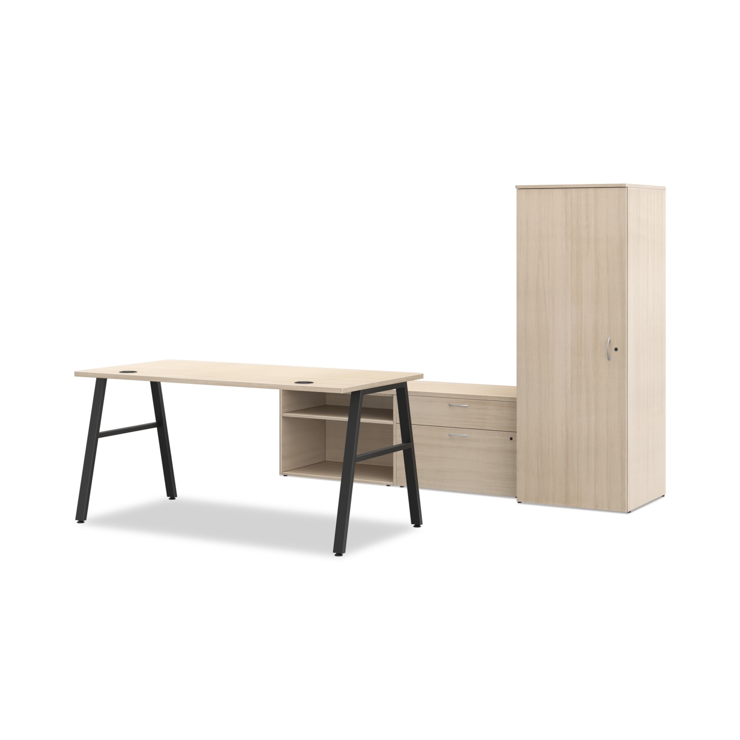 HON Mod 84inW Executive Workstation, Desert Oak/Black