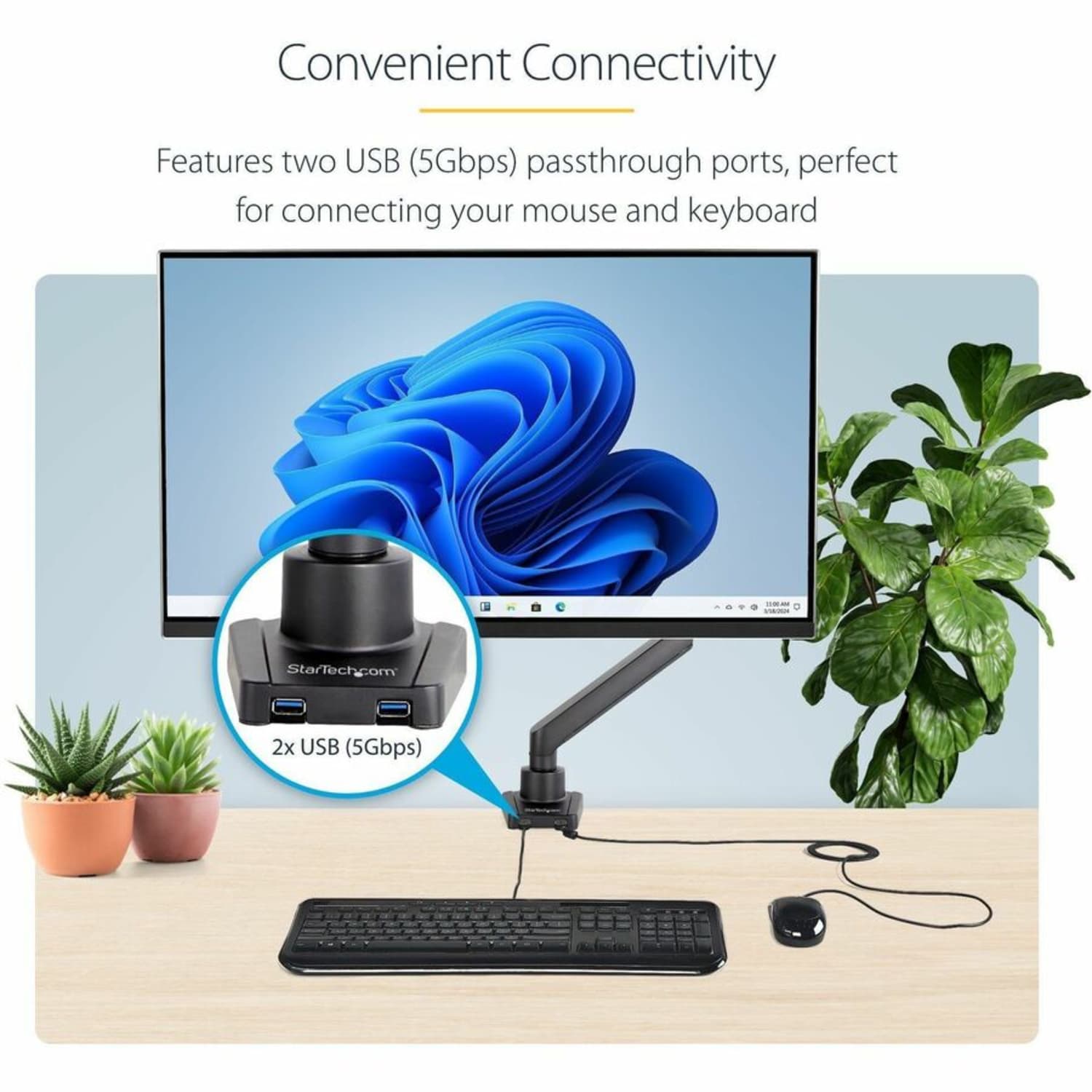 StarTech.com Desk Mount Monitor Arm with 2x USB 3.0 ports - Slim Full Motion Single Monitor VESA Mount up to 34in Display - C-Clamp/Grommet - Image 3