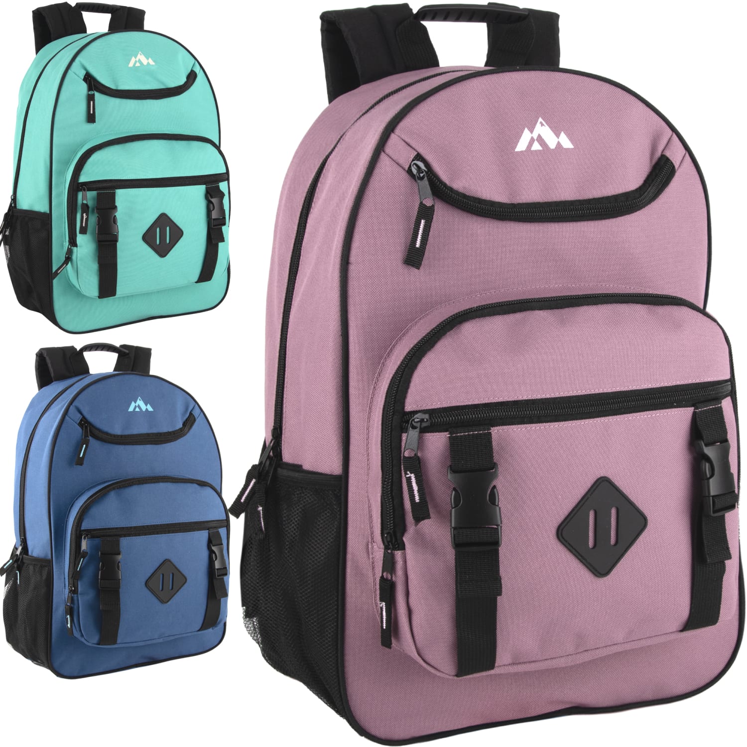 Trailmaker Double Buckle Backpacks With 30-Piece School Supply Kits, Blue/Green/Purple, Total Qty 12 - Image 3