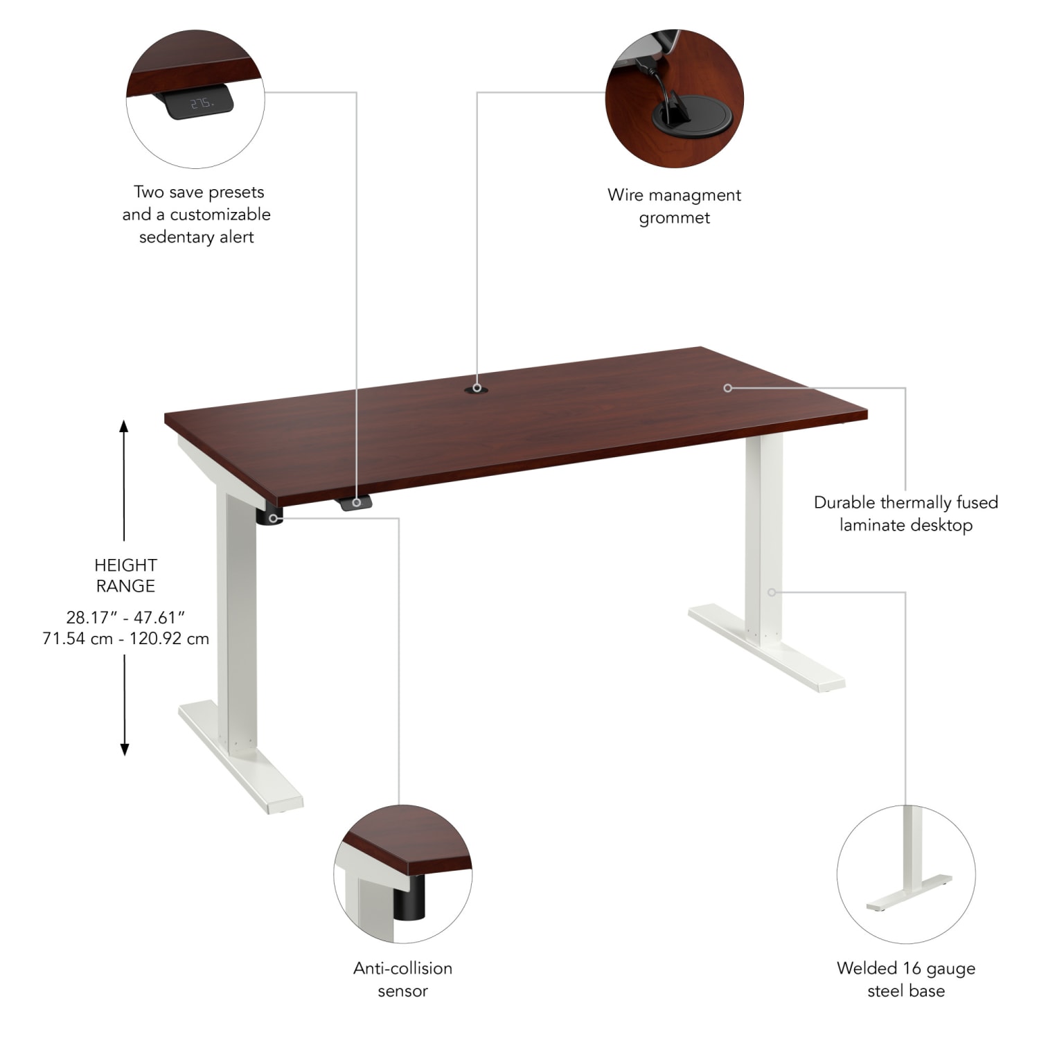 Bush Business Furniture Move 40 Series 60inW x 30inD Electric Height Adjustable Standing Desk, Hansen Cherry/White Powder Coat, Standard Delivery - Image 4