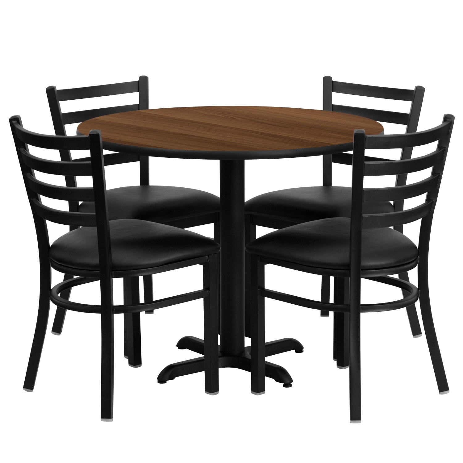 Flash Furniture Round Table With X-Base And 4 Ladder-Back Chairs, 30in x 36in, Walnut/Black - Image 3